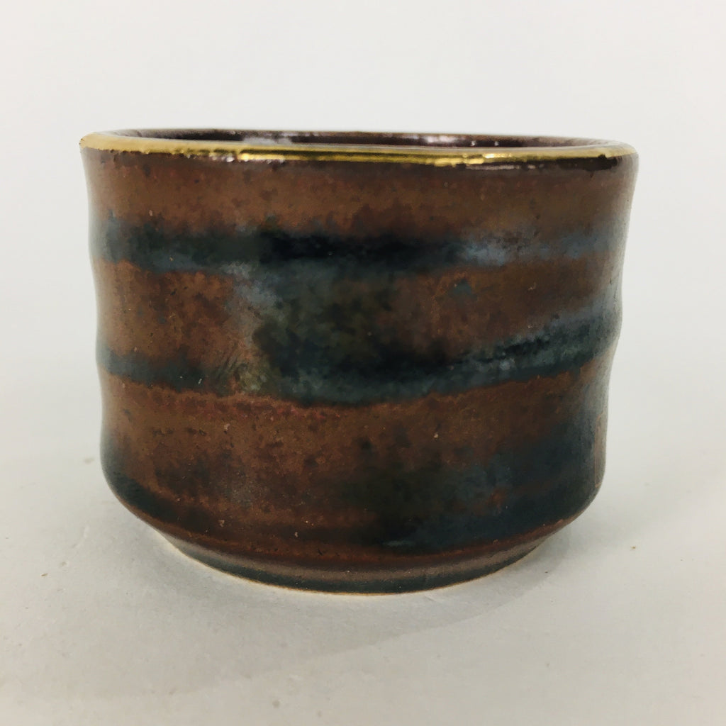 Japanese Ceramic Kutani Ware Sake Cup Vtg Guinomi Ochoko Brown Flowers GU905
