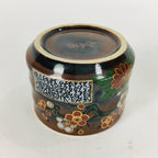Japanese Ceramic Kutani Ware Sake Cup Vtg Guinomi Ochoko Brown Flowers GU905