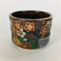 Japanese Ceramic Kutani Ware Sake Cup Vtg Guinomi Ochoko Brown Flowers GU905