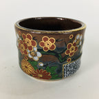 Japanese Ceramic Kutani Ware Sake Cup Vtg Guinomi Ochoko Brown Flowers GU905