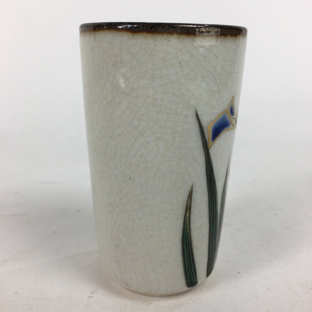 Japanese Ceramic Kutani Ware Teacup Yunomi Vtg Blue Iris Design Sencha TC229