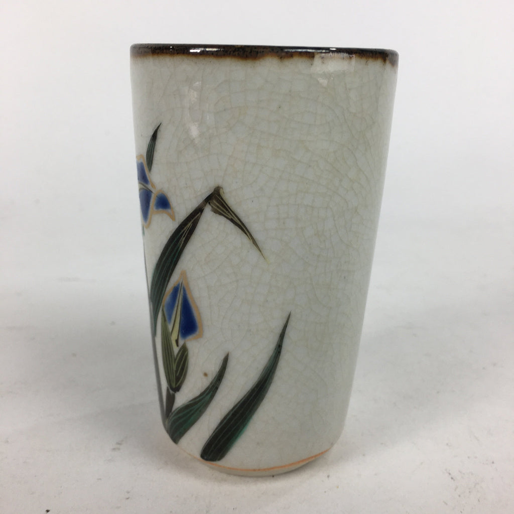 Japanese Ceramic Kutani Ware Teacup Yunomi Vtg Blue Iris Design Sencha TC229
