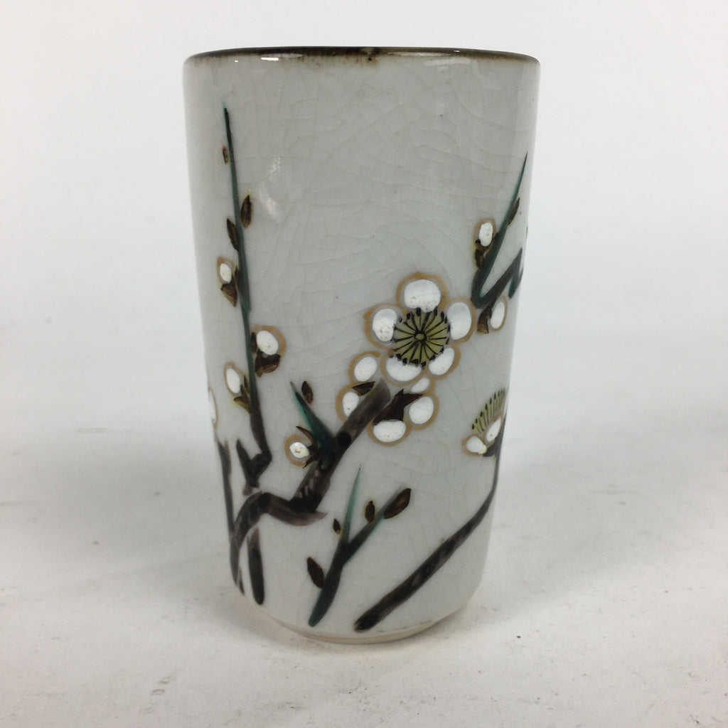 Japanese Ceramic Kutani Ware Teacup Yunomi Vtg White Plum Blossom Sencha TC230