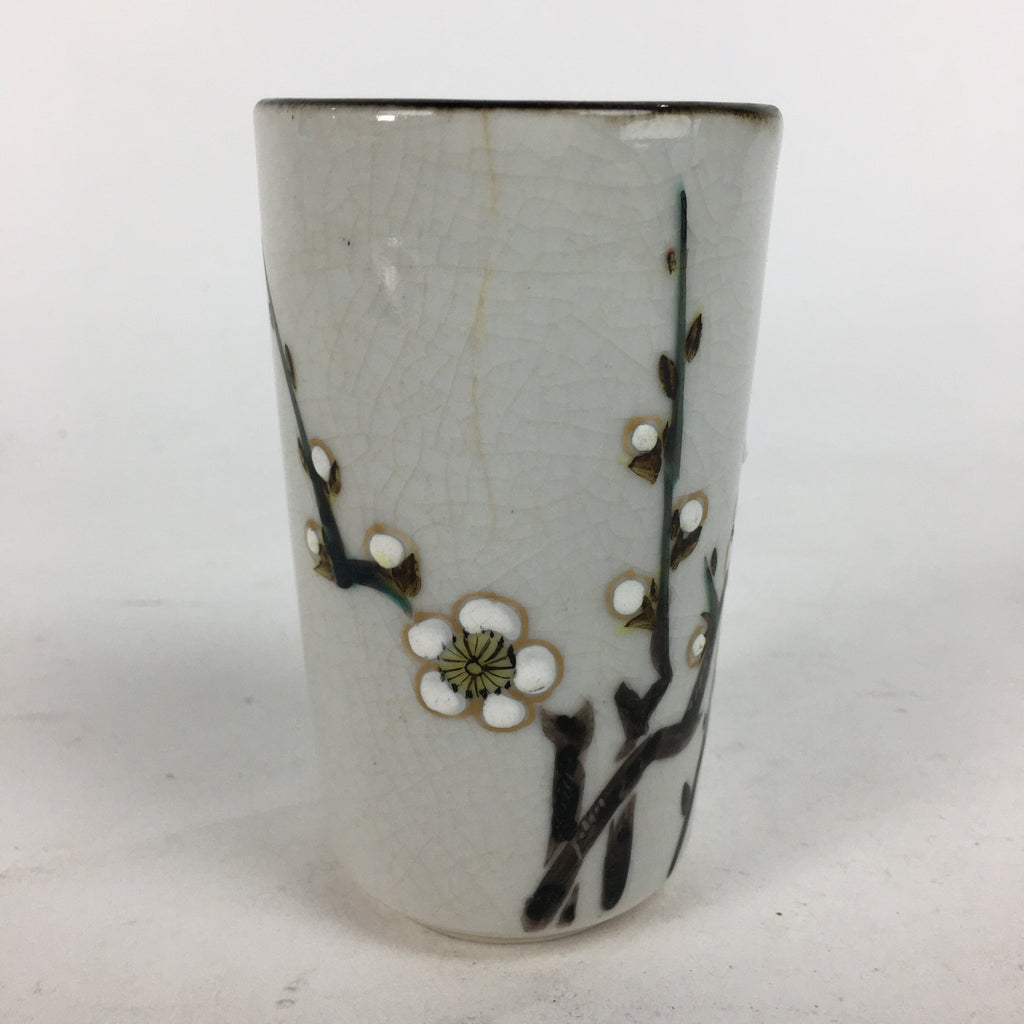 Japanese Ceramic Kutani Ware Teacup Yunomi Vtg White Plum Blossom Sencha TC230