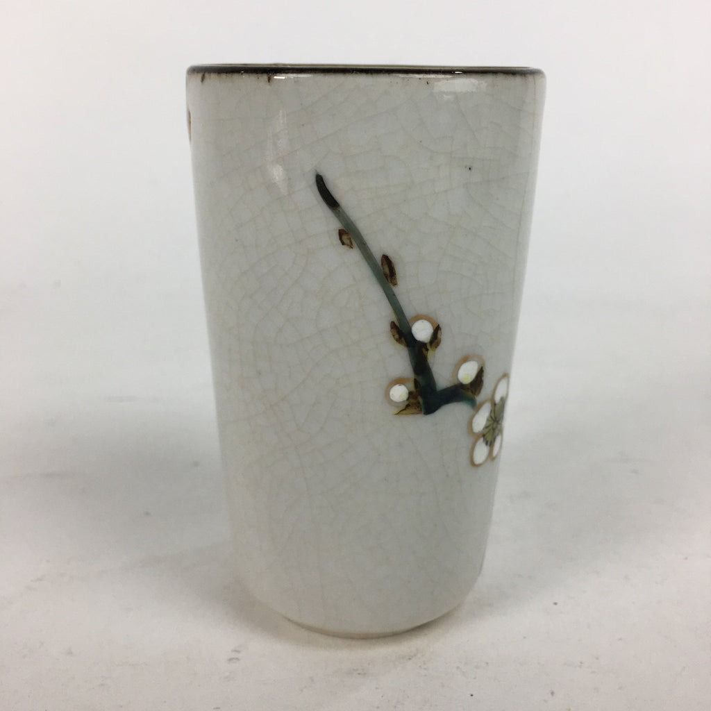 Japanese Ceramic Kutani Ware Teacup Yunomi Vtg White Plum Blossom Sencha TC230