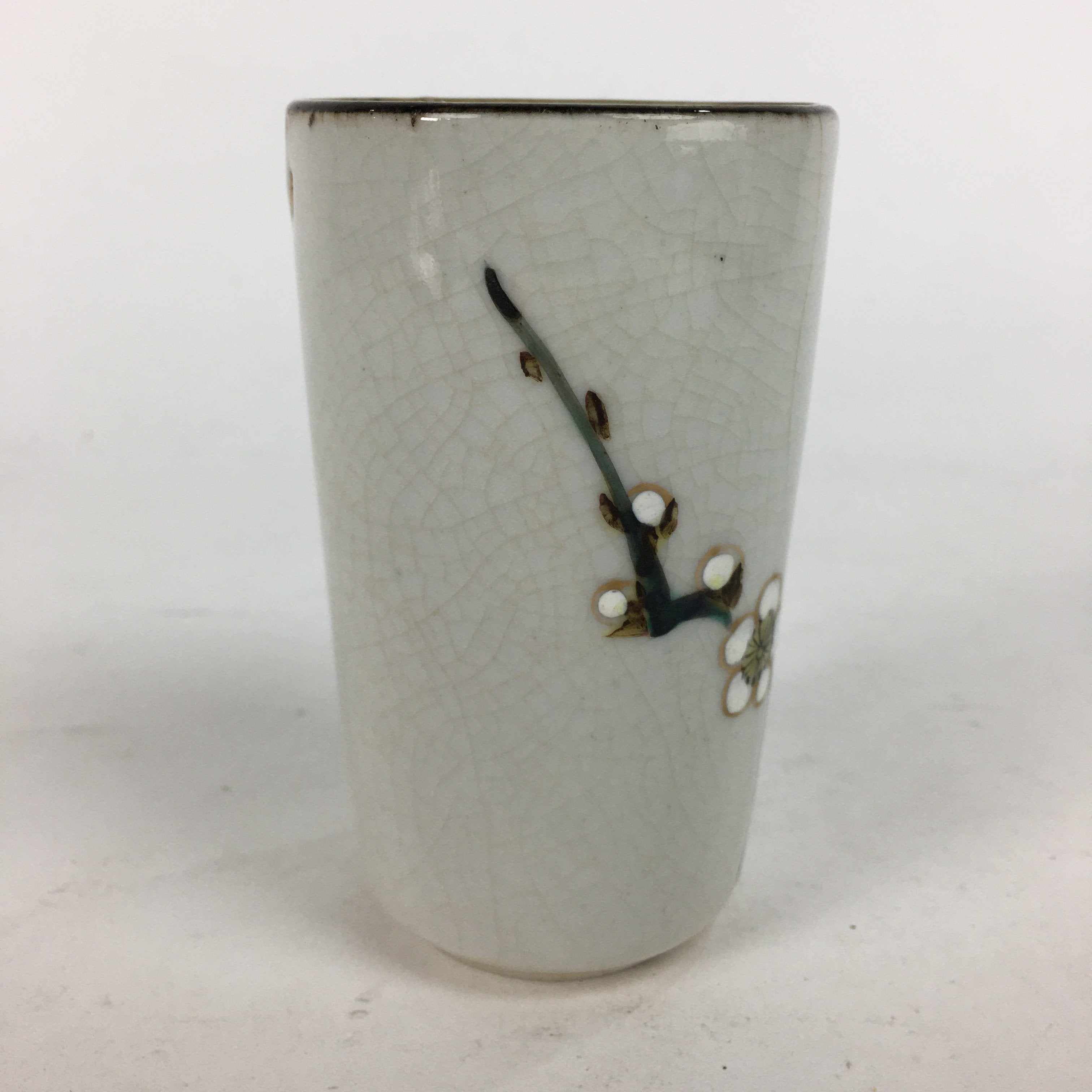 Japanese Ceramic Kutani Ware Teacup Yunomi Vtg White Plum Blossom Sencha TC230