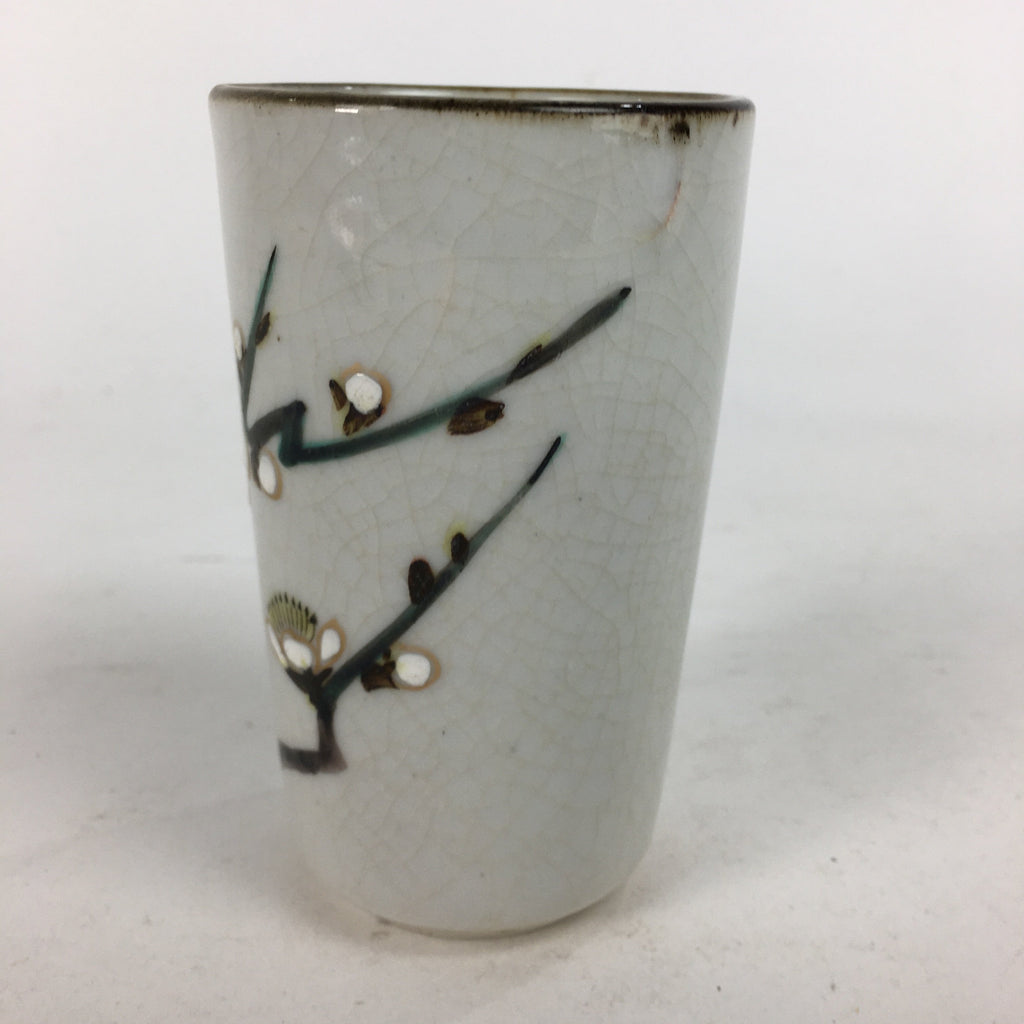 Japanese Ceramic Kutani Ware Teacup Yunomi Vtg White Plum Blossom Sencha TC230