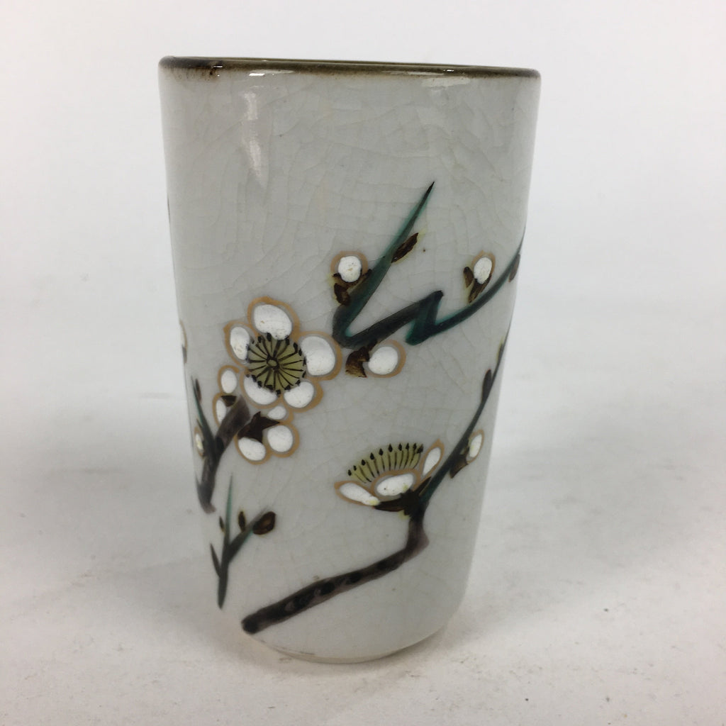 Japanese Ceramic Kutani Ware Teacup Yunomi Vtg White Plum Blossom Sencha TC230