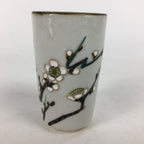 Japanese Ceramic Kutani Ware Teacup Yunomi Vtg White Plum Blossom Sencha TC230