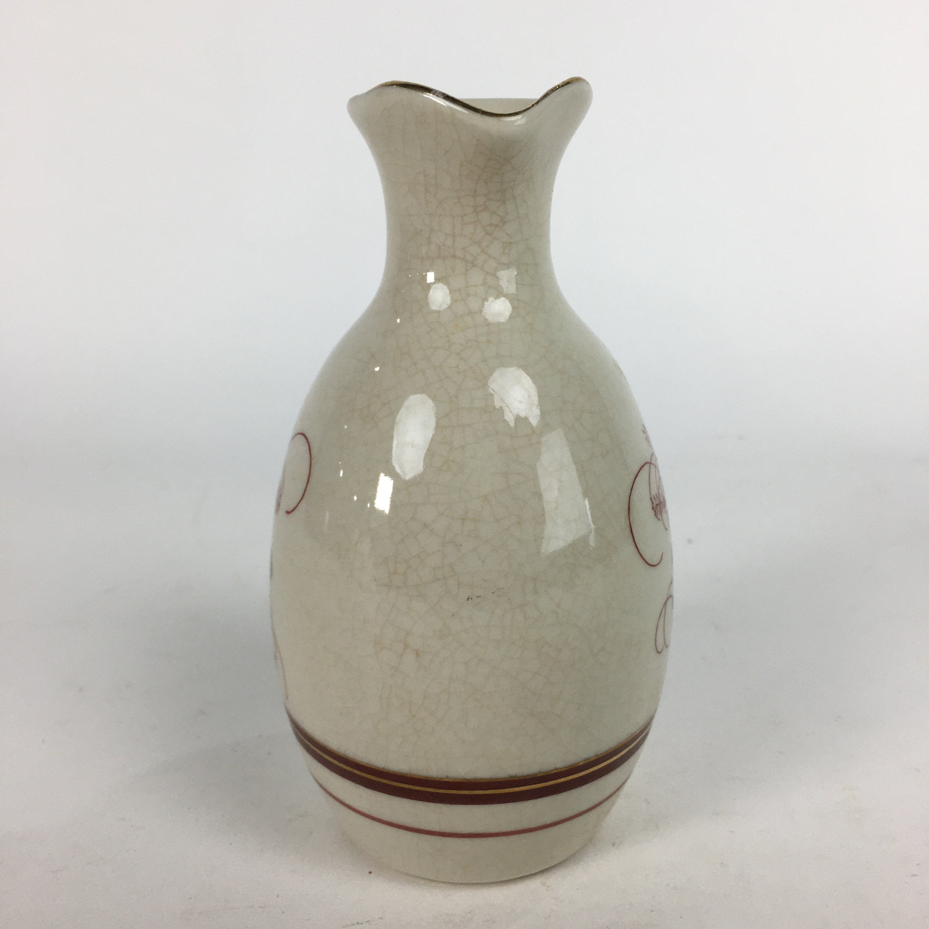 Japanese Ceramic Kutani ware Sake Bottle Tokkuri Vtg Pottery Flower Bird Design