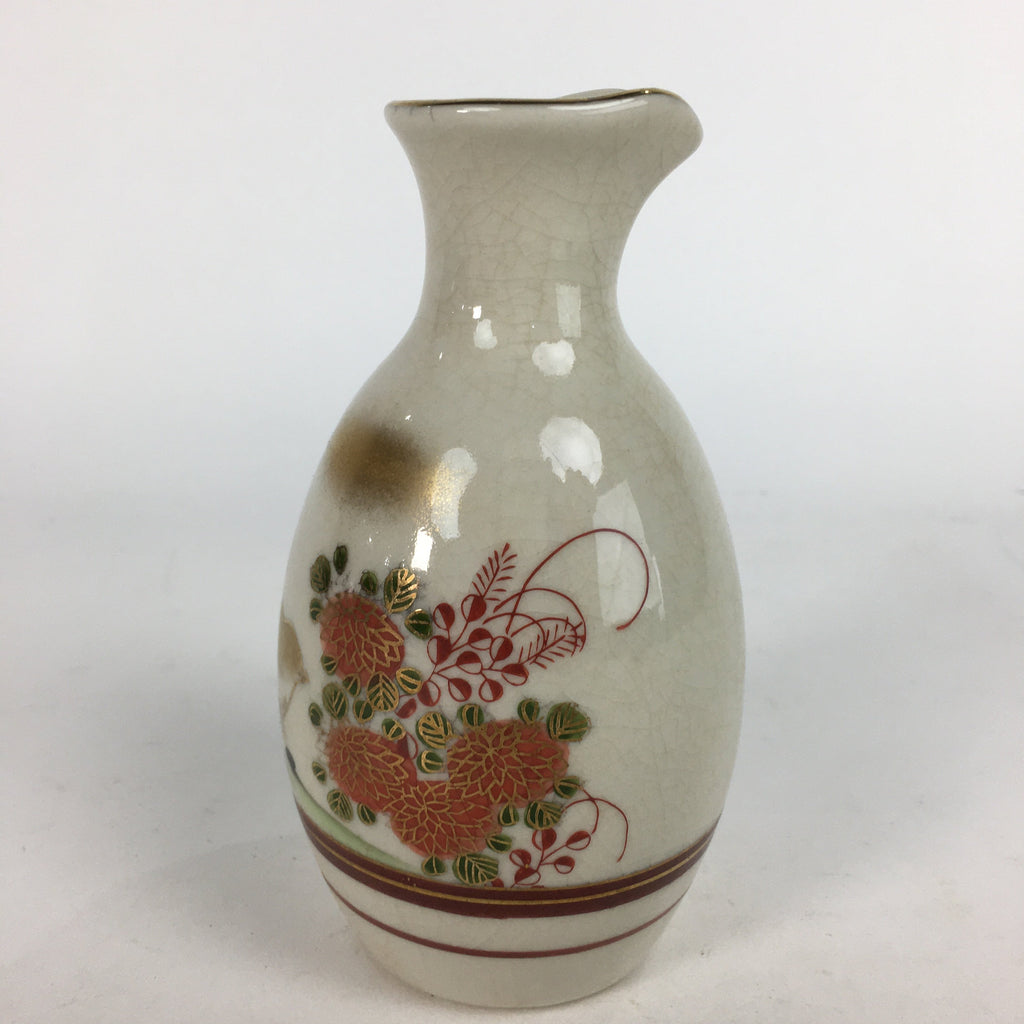 Japanese Ceramic Kutani ware Sake Bottle Tokkuri Vtg Pottery Flower Bird Design