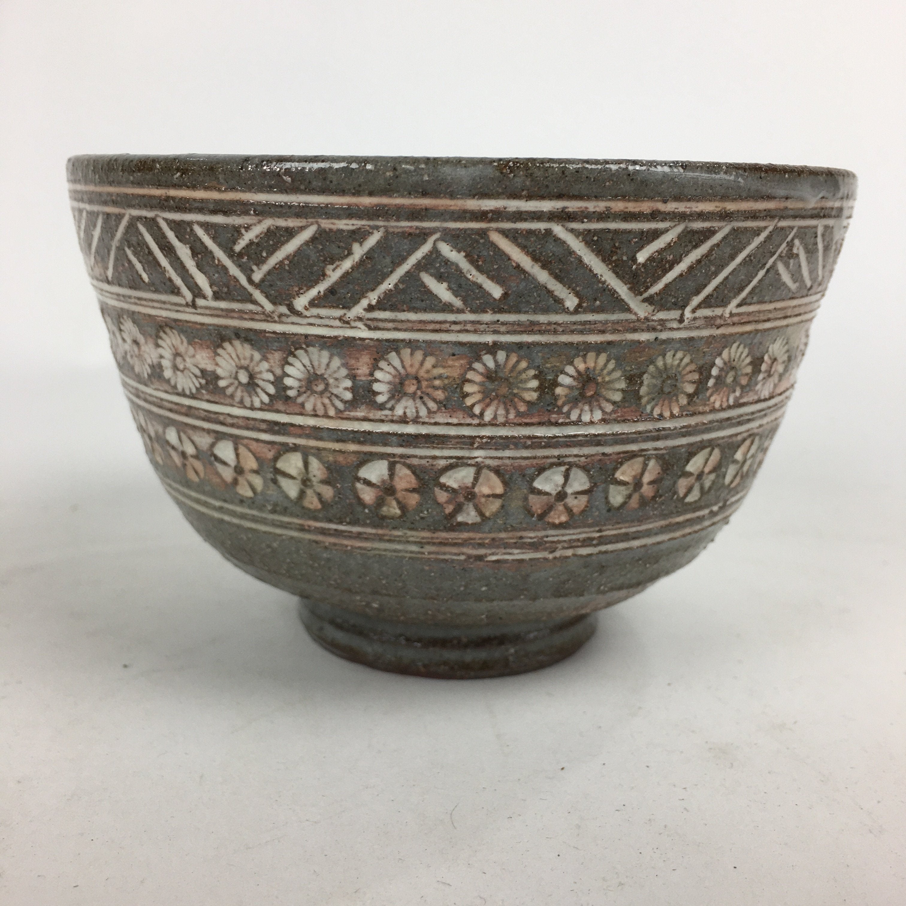 Japanese Ceramic Kyo Ware Mishima Green Tea Bowl ChawanTea Ceremony PX569