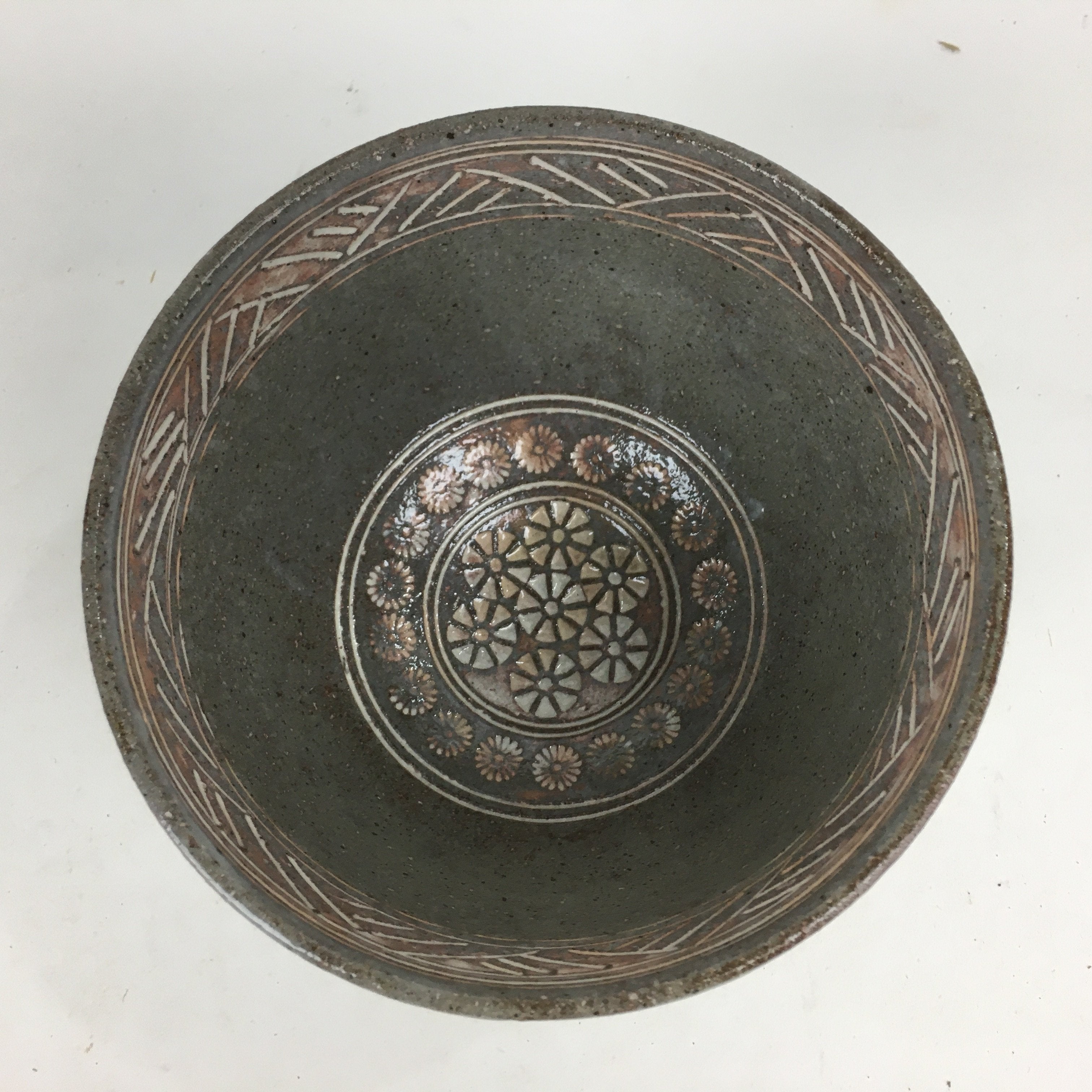 Japanese Ceramic Kyo Ware Mishima Green Tea Bowl ChawanTea Ceremony PX569
