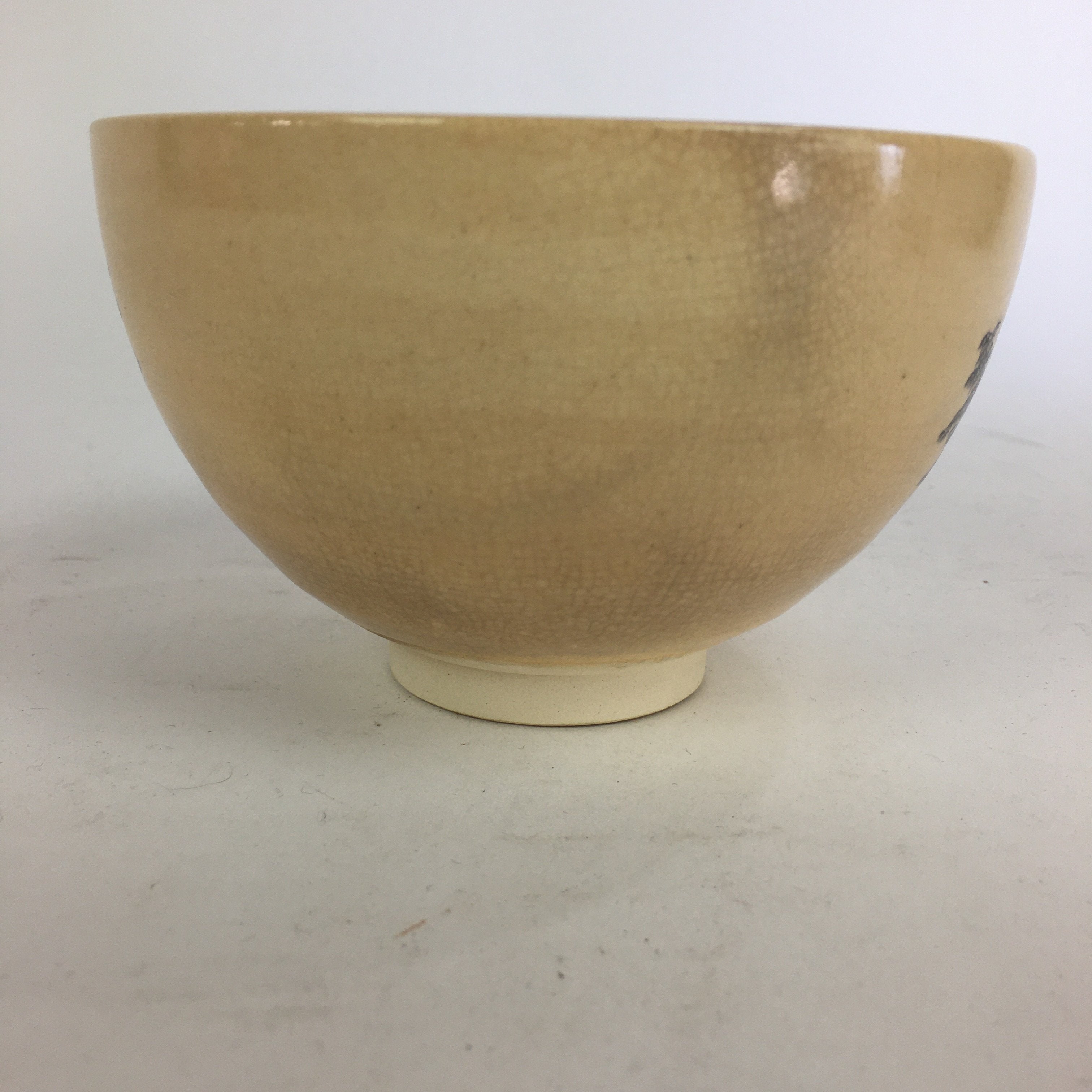 Japanese Ceramic Kyo Ware Tea Bowl Vtg Ceremony Chawan Bamboo Beige GTB765