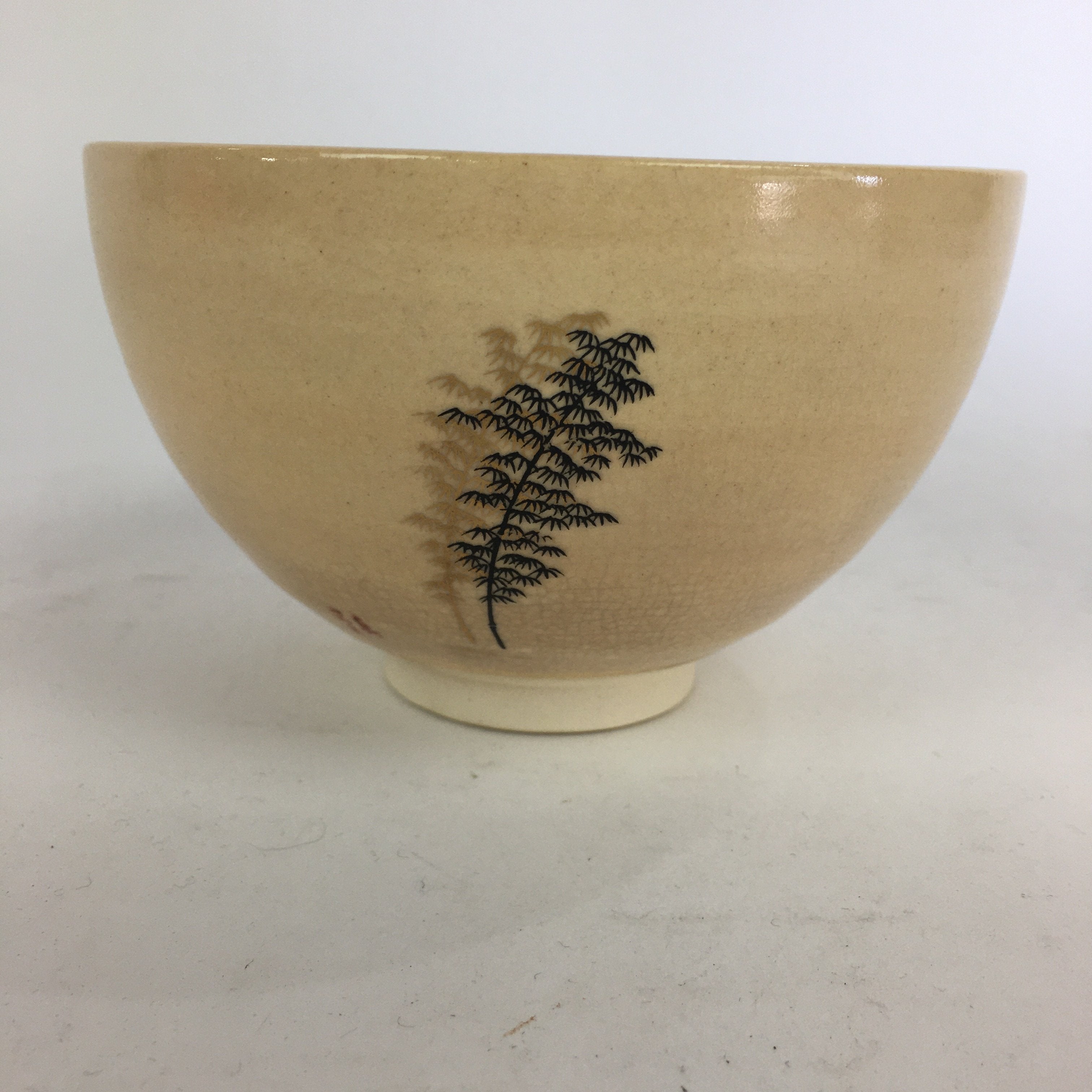 Japanese Ceramic Kyo Ware Tea Bowl Vtg Ceremony Chawan Bamboo Beige GTB765