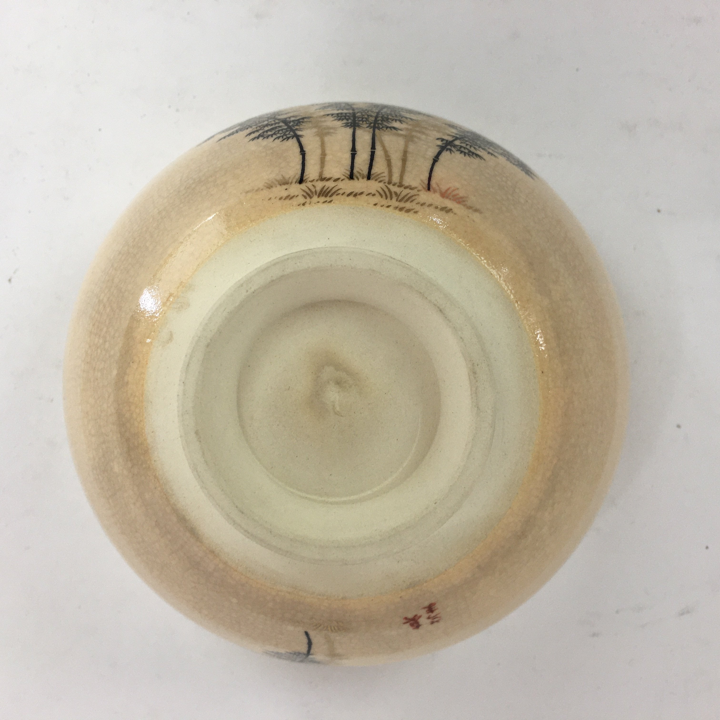 Japanese Ceramic Kyo Ware Tea Bowl Vtg Ceremony Chawan Bamboo Beige GTB765