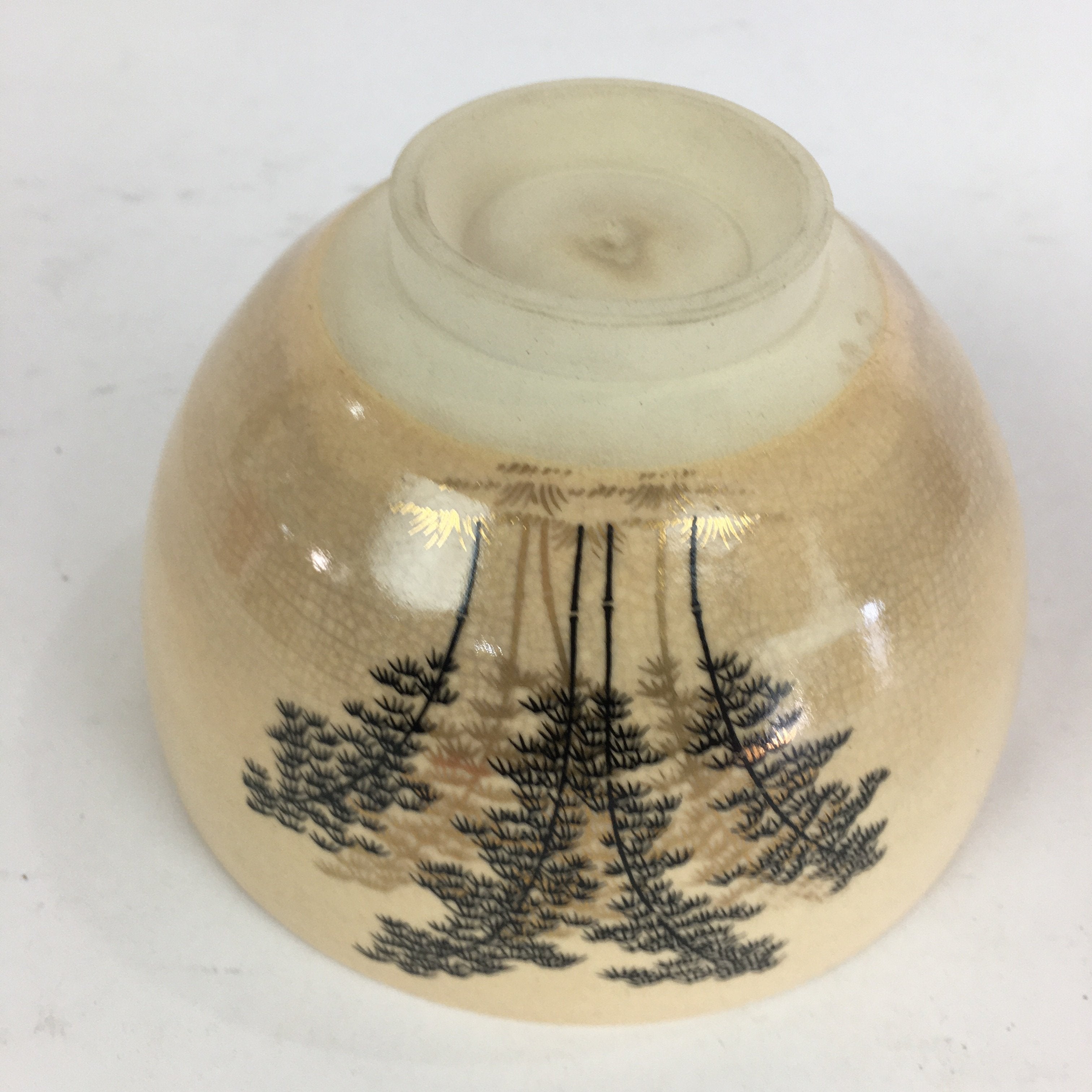 Japanese Ceramic Kyo Ware Tea Bowl Vtg Ceremony Chawan Bamboo Beige GTB765