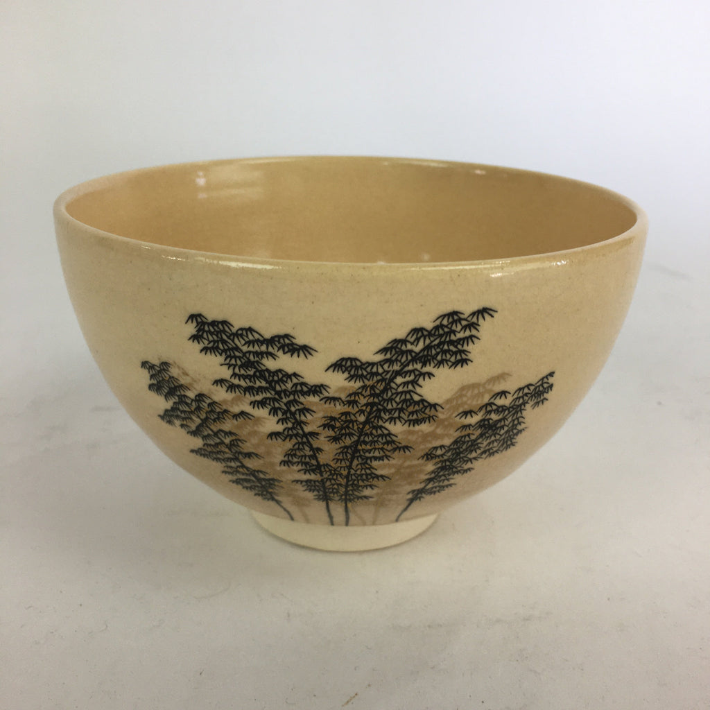 Japanese Ceramic Kyo Ware Tea Bowl Vtg Ceremony Chawan Bamboo Beige GTB765
