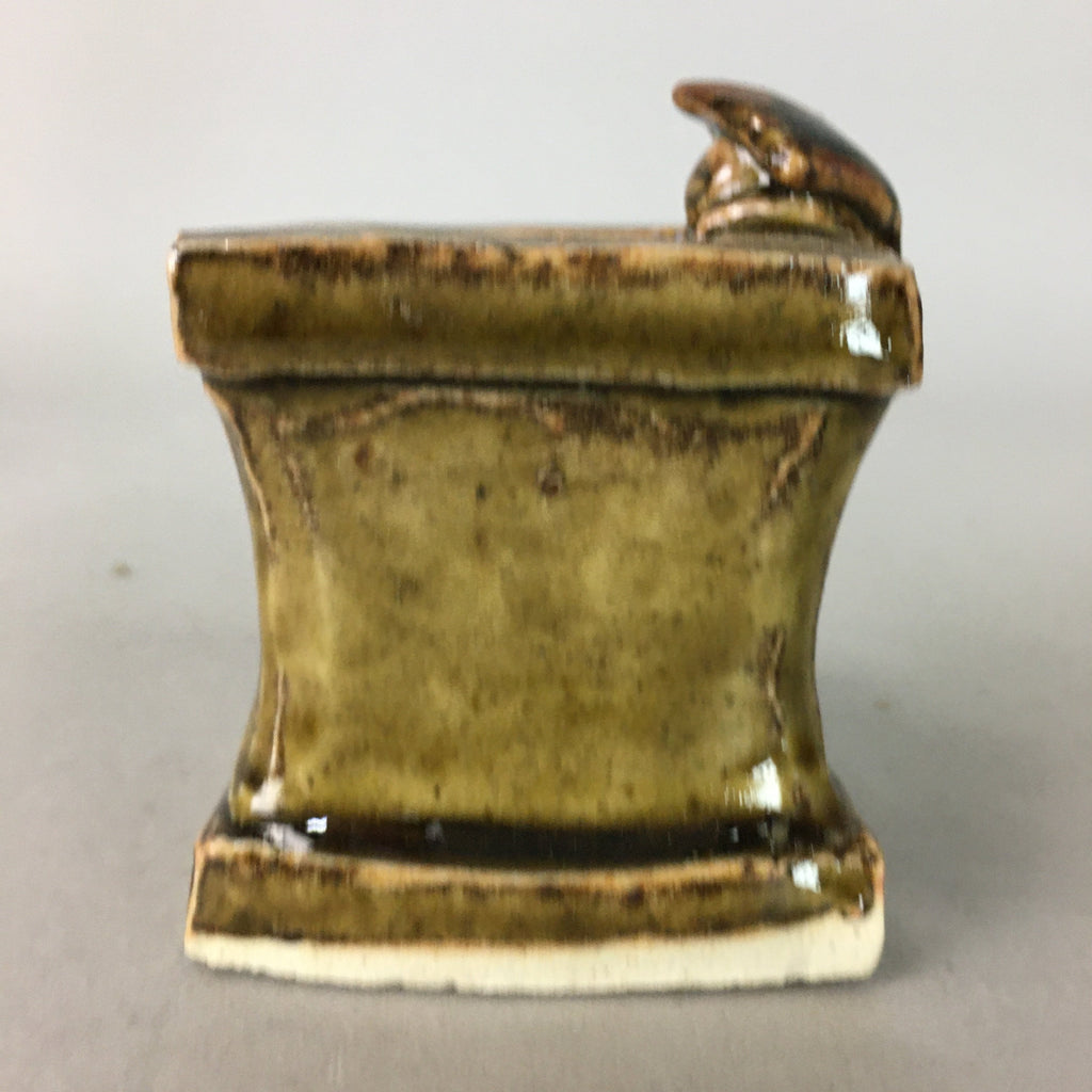 Japanese Ceramic Ladle Rest Lid Stand Tea Ceremony Vtg Futaoki Brown TG107