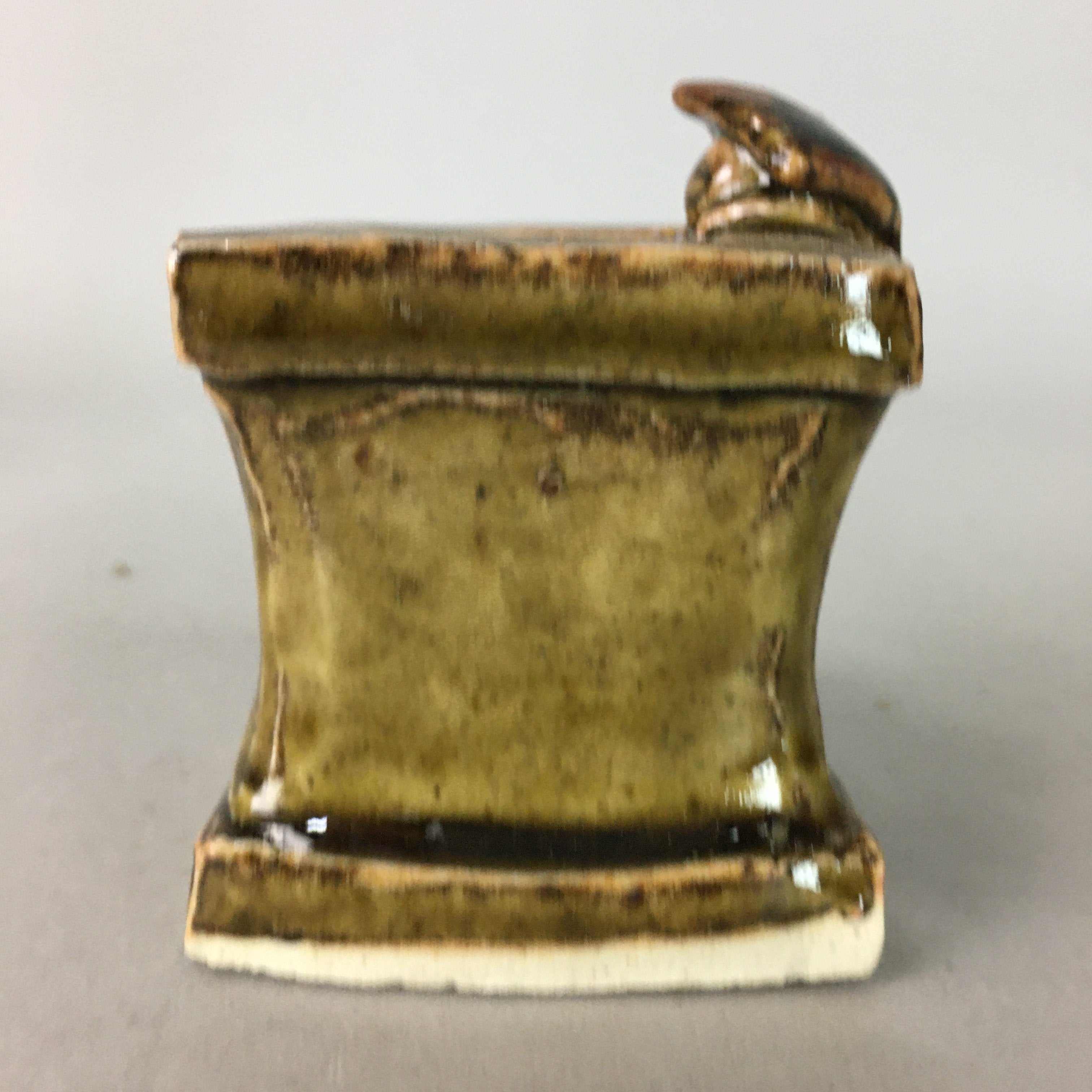 Japanese Ceramic Ladle Rest Lid Stand Tea Ceremony Vtg Futaoki Brown TG107