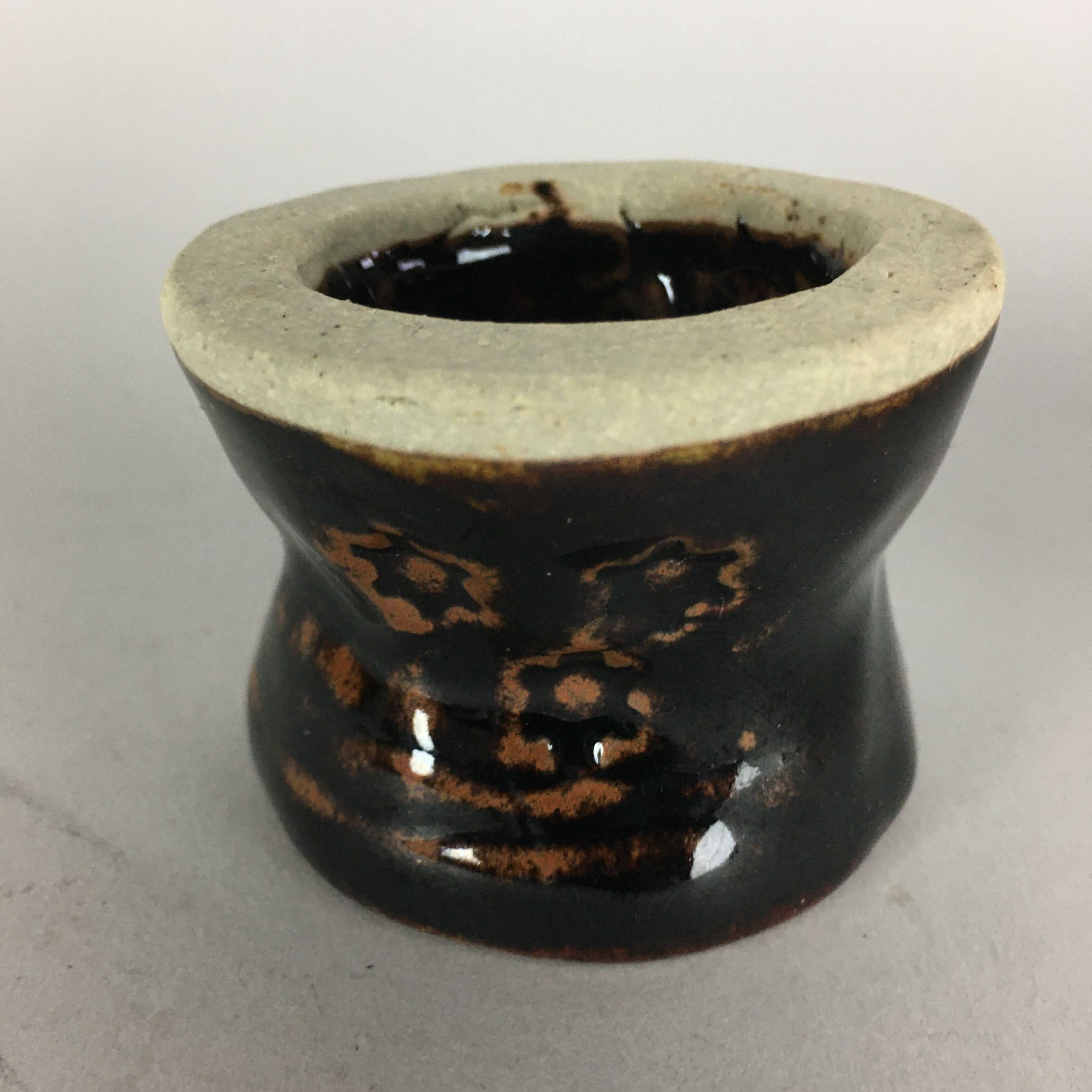Japanese Ceramic Ladle Rest Lid Stand Tea Ceremony Vtg Futaoki Brown TG115