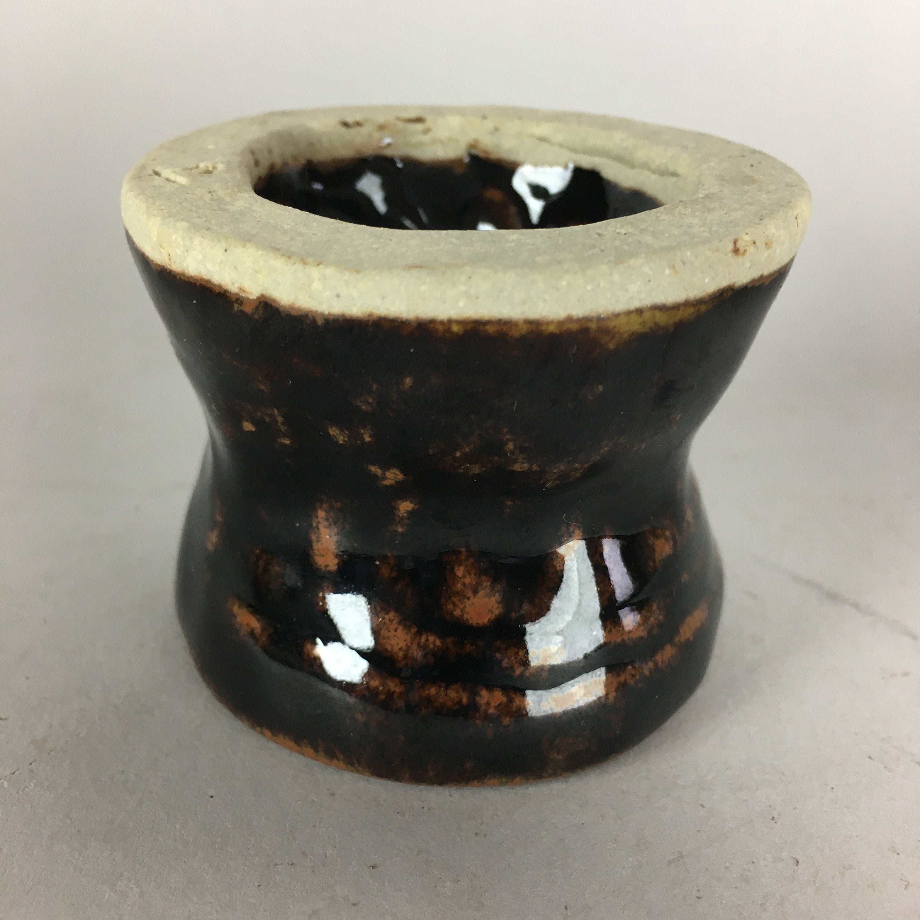 Japanese Ceramic Ladle Rest Lid Stand Tea Ceremony Vtg Futaoki Brown TG115