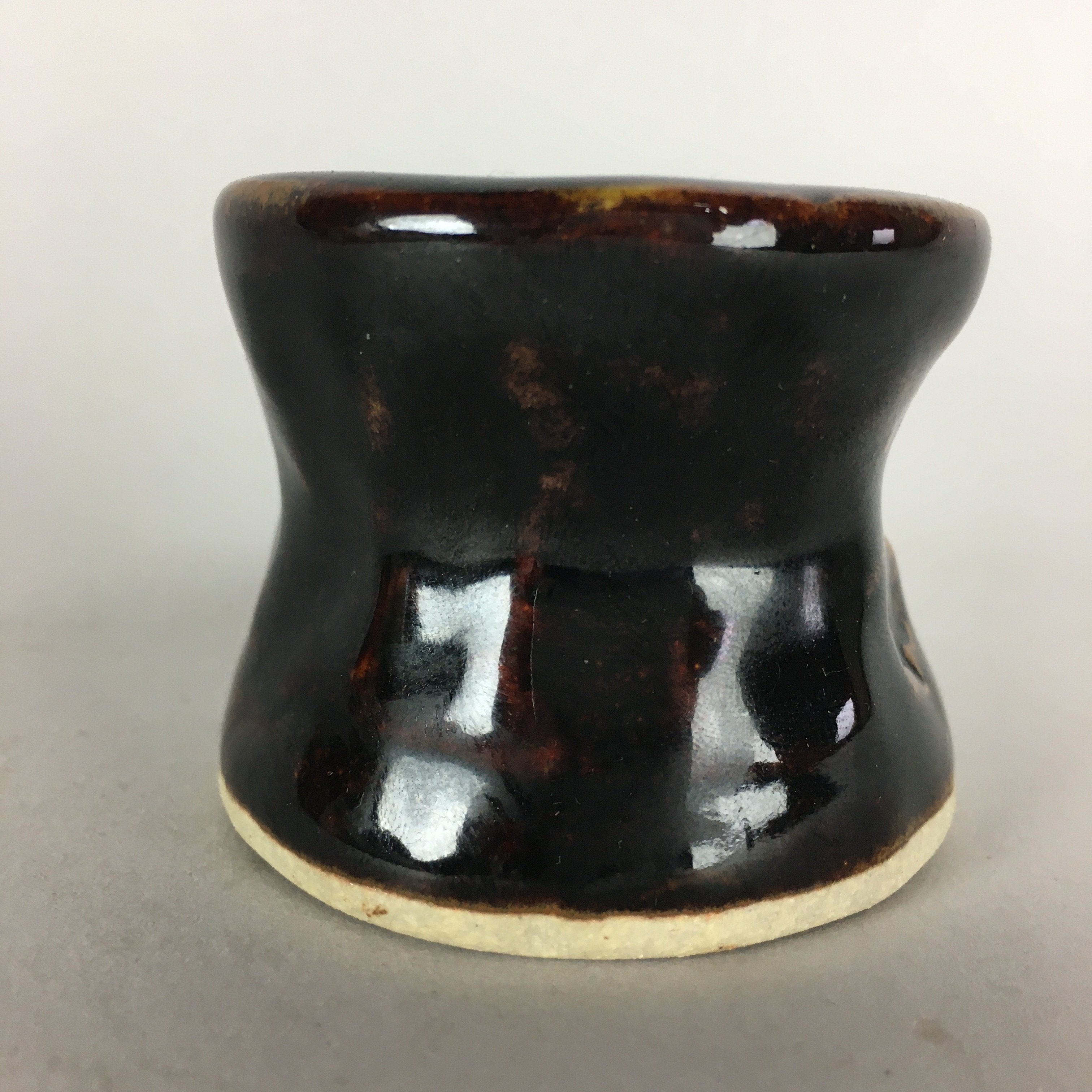 Japanese Ceramic Ladle Rest Lid Stand Tea Ceremony Vtg Futaoki Brown TG115