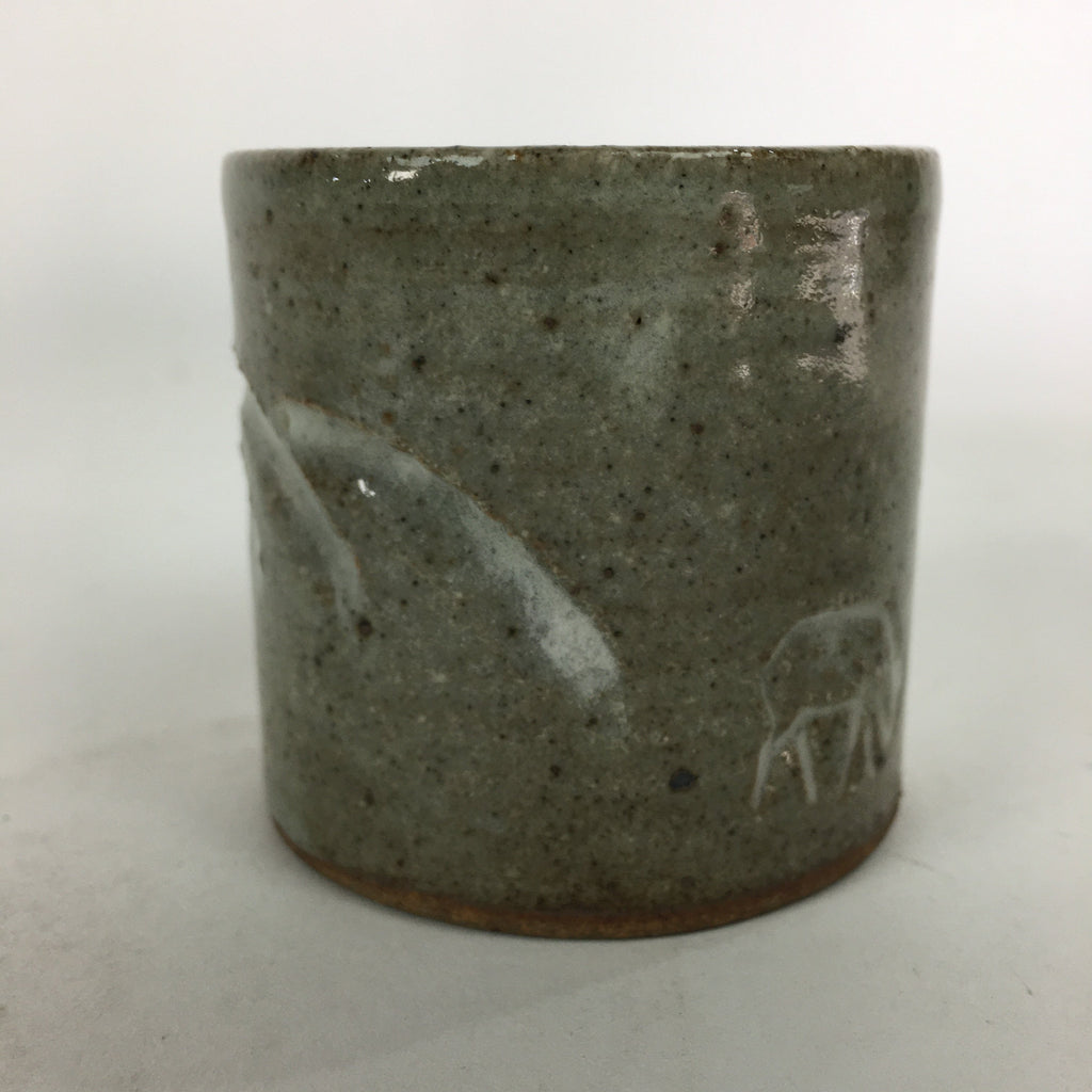 Japanese Ceramic Ladle Rest Lid Stand Tea Ceremony Vtg Futaoki Deers Gray TG146