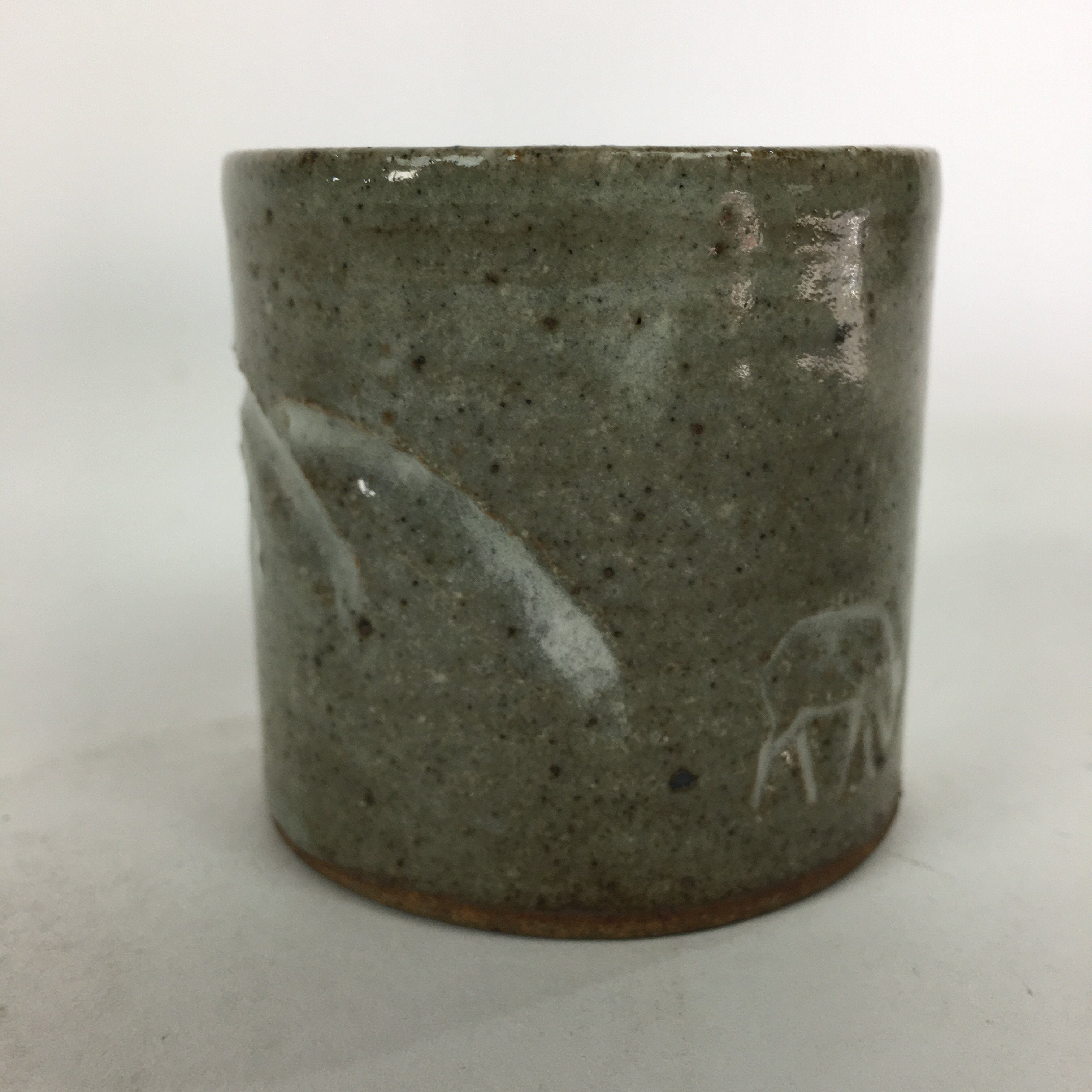Japanese Ceramic Ladle Rest Lid Stand Tea Ceremony Vtg Futaoki Deers Gray TG146