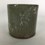Japanese Ceramic Ladle Rest Lid Stand Tea Ceremony Vtg Futaoki Deers Gray TG146
