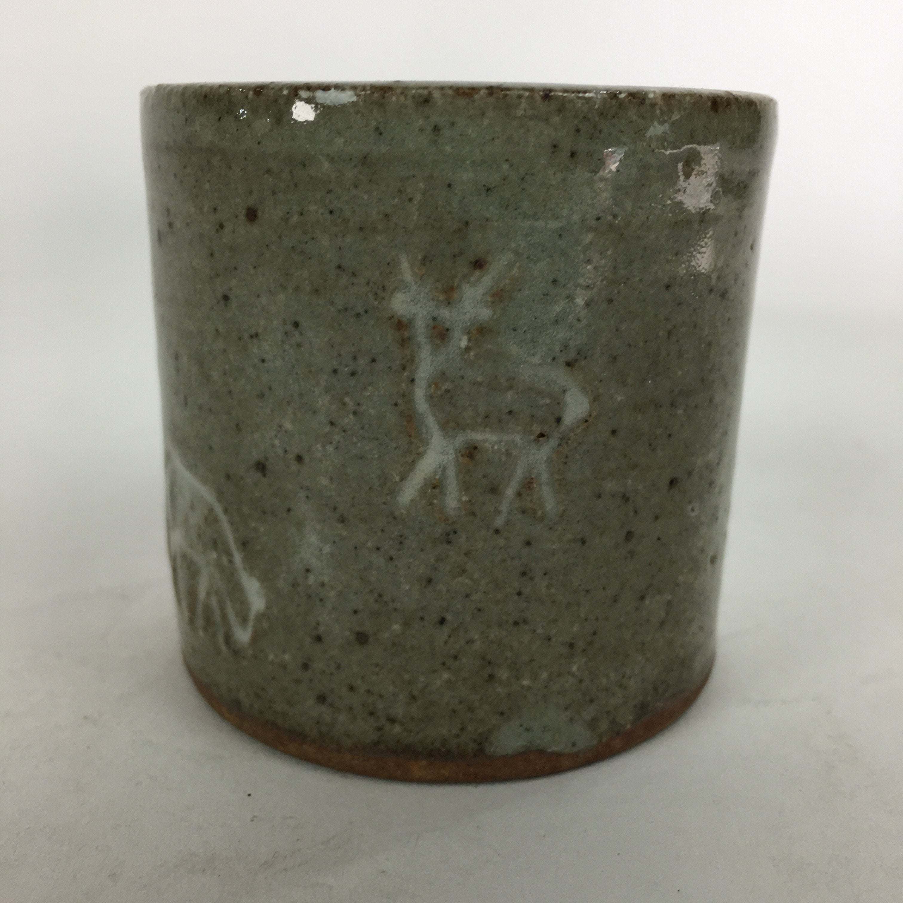 Japanese Ceramic Ladle Rest Lid Stand Tea Ceremony Vtg Futaoki Deers Gray TG146