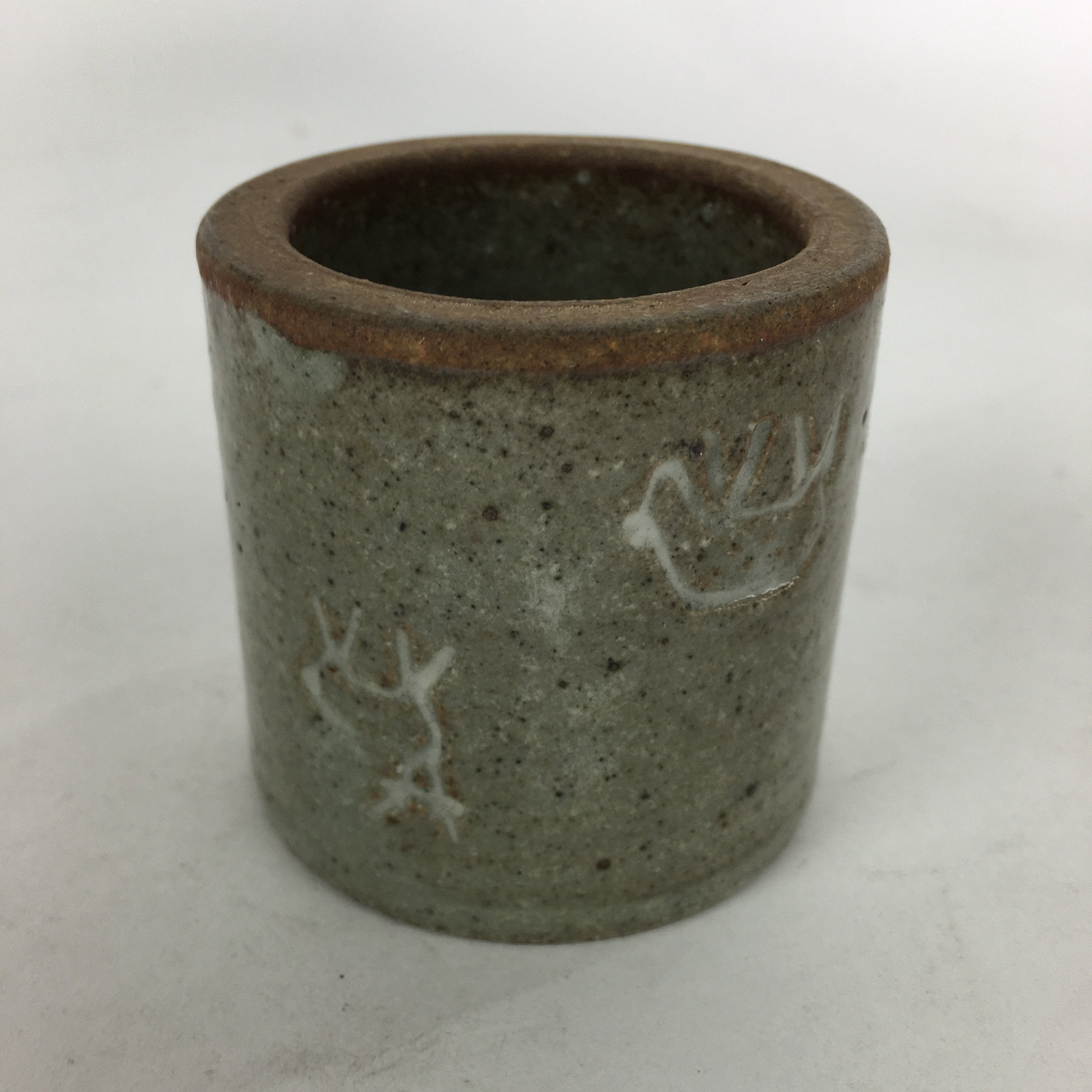 Japanese Ceramic Ladle Rest Lid Stand Tea Ceremony Vtg Futaoki Deers Gray TG146