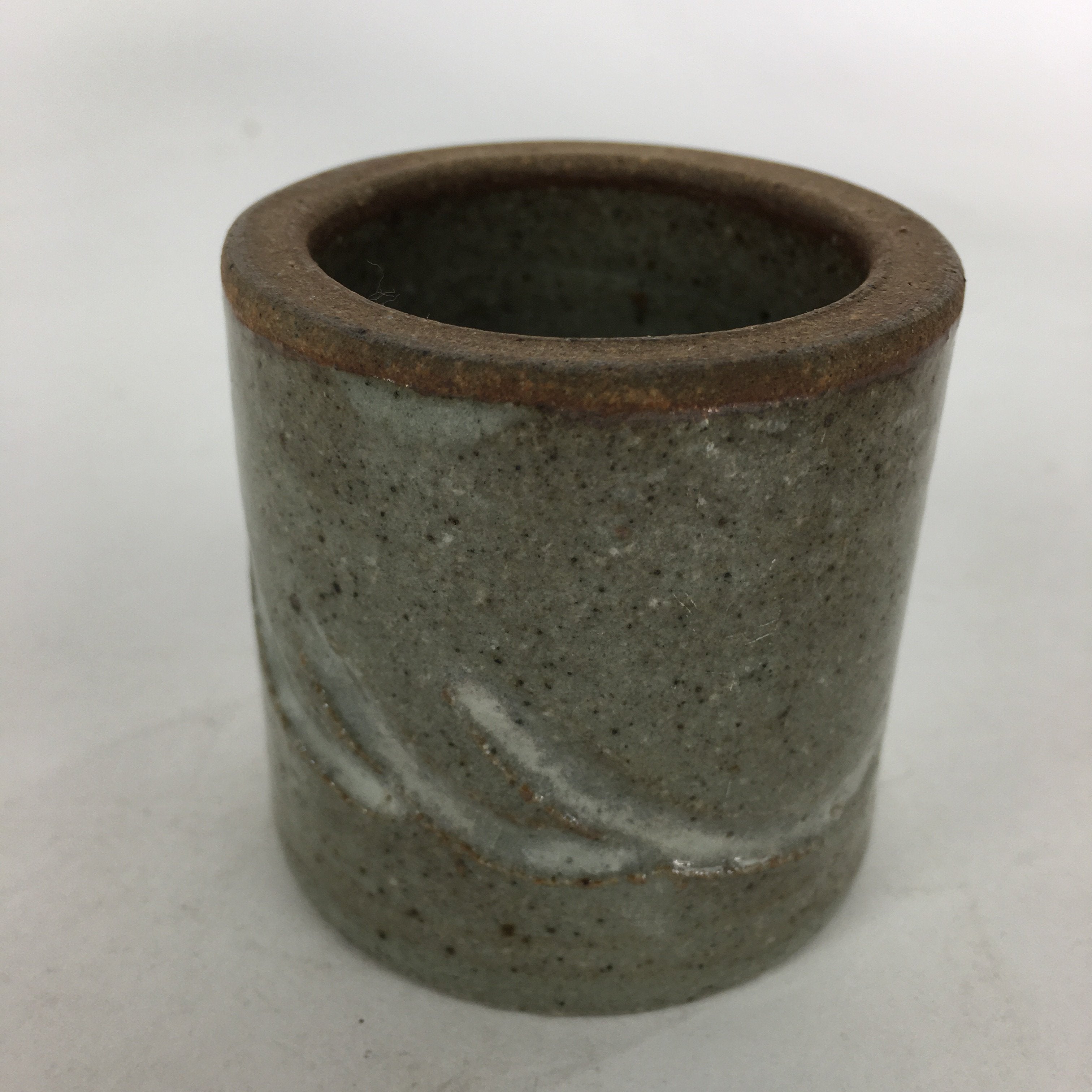 Japanese Ceramic Ladle Rest Lid Stand Tea Ceremony Vtg Futaoki Deers Gray TG146