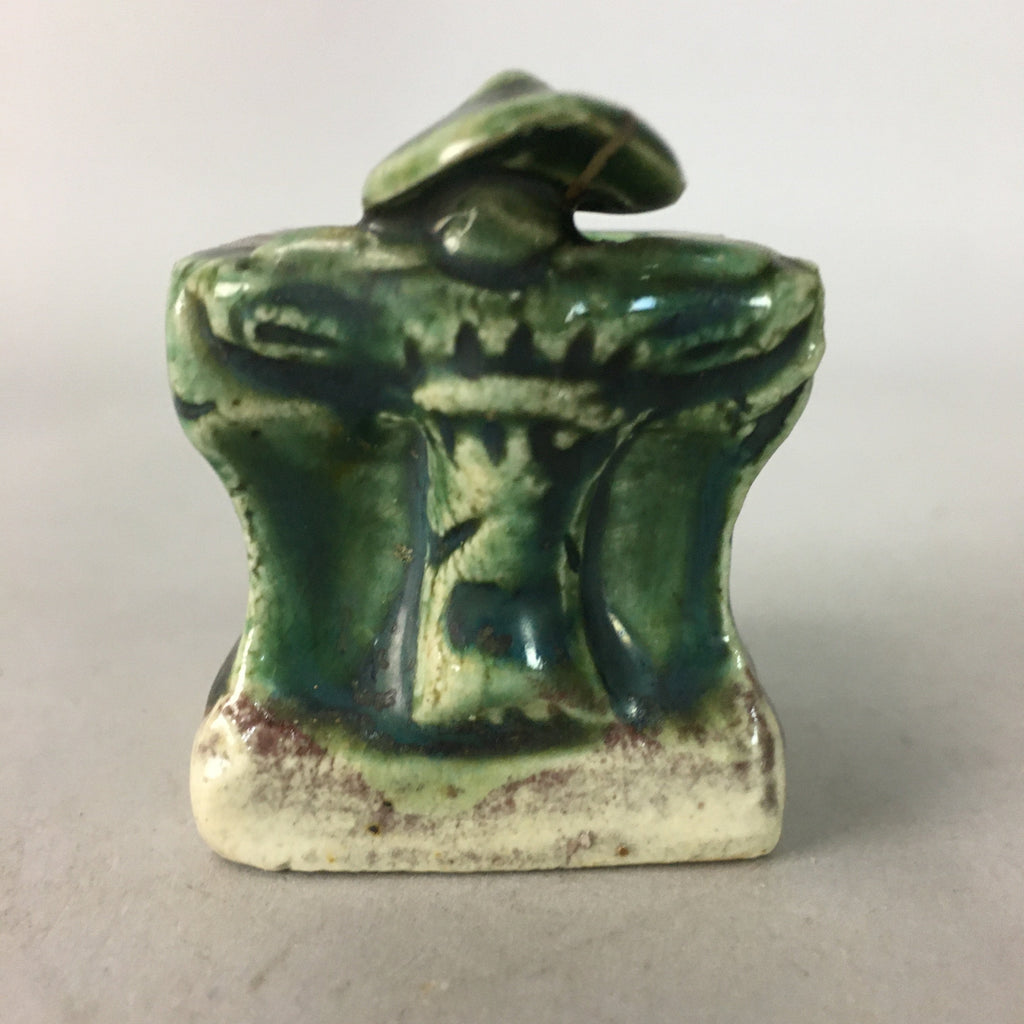 Japanese Ceramic Ladle Rest Lid Stand Tea Ceremony Vtg Futaoki Oribe TG106