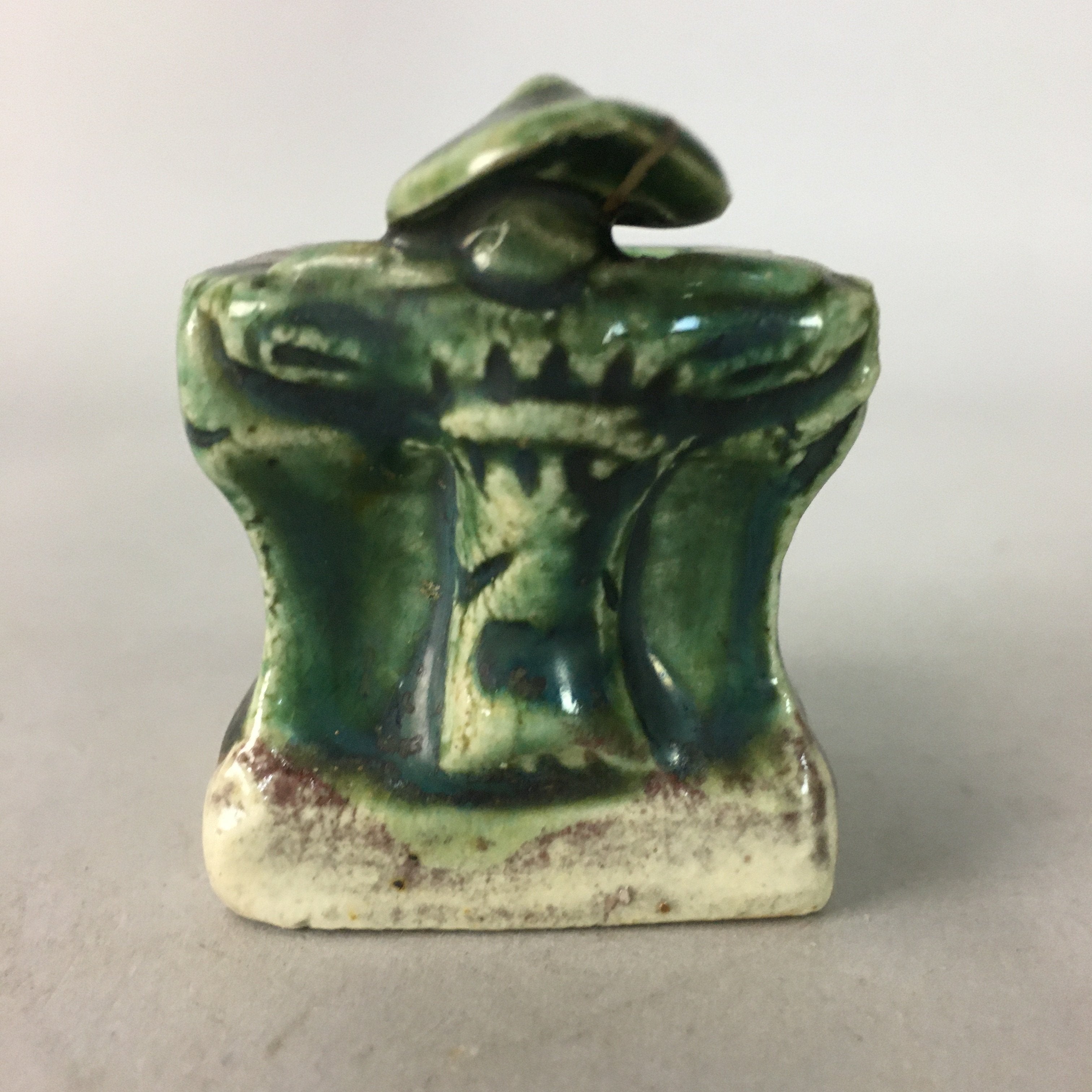 Japanese Ceramic Ladle Rest Lid Stand Tea Ceremony Vtg Futaoki Oribe TG106