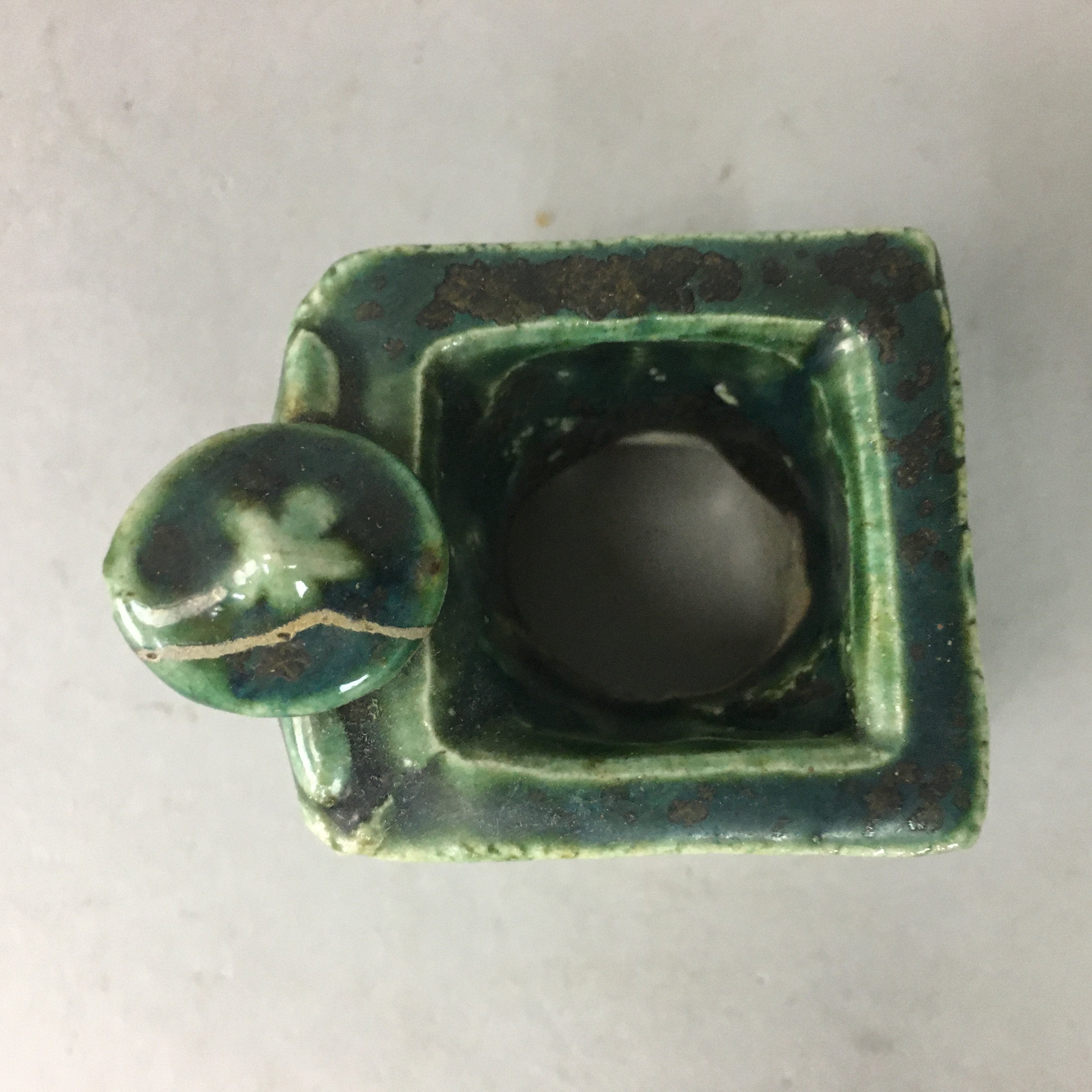 Japanese Ceramic Ladle Rest Lid Stand Tea Ceremony Vtg Futaoki Oribe TG106