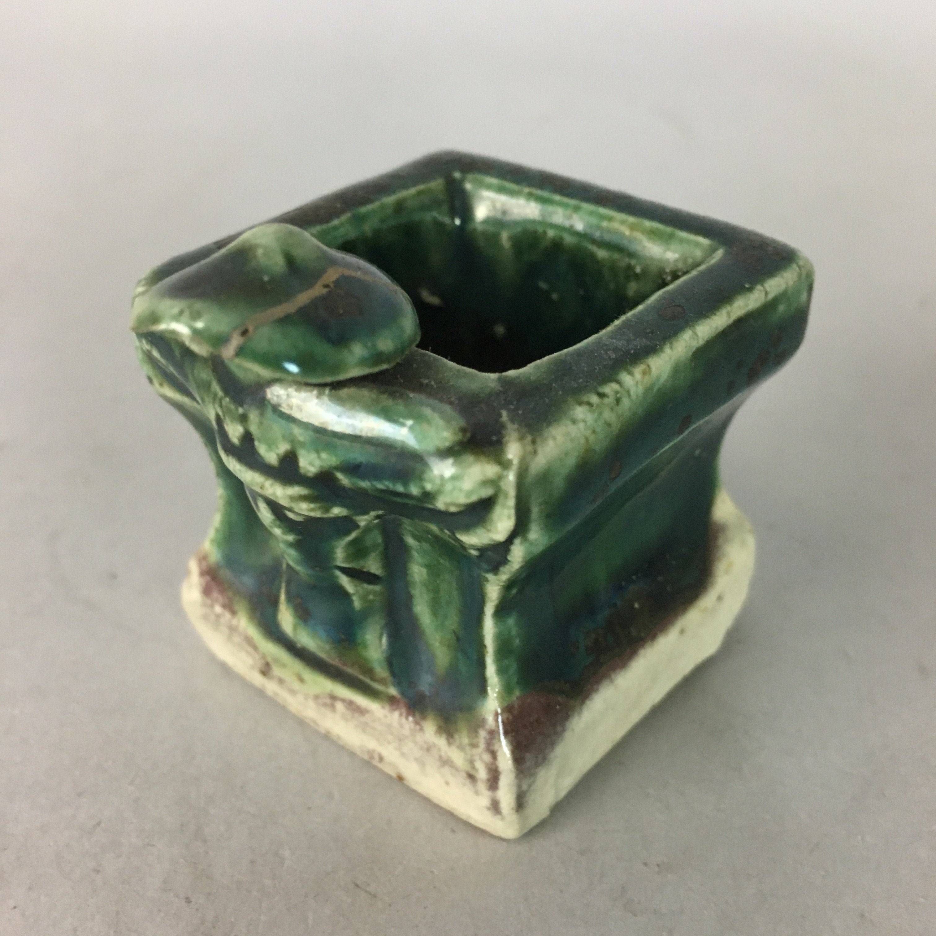 Japanese Ceramic Ladle Rest Lid Stand Tea Ceremony Vtg Futaoki Oribe TG106
