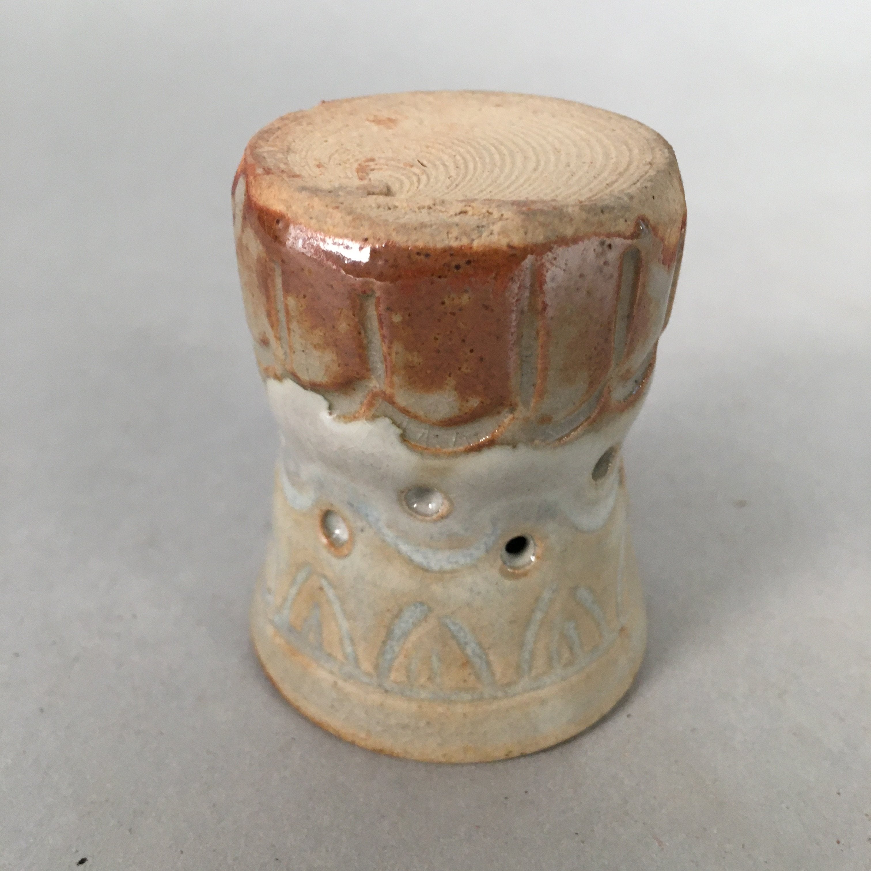Japanese Ceramic Ladle Rest Lid Stand Tea Ceremony Vtg Futaoki TG113