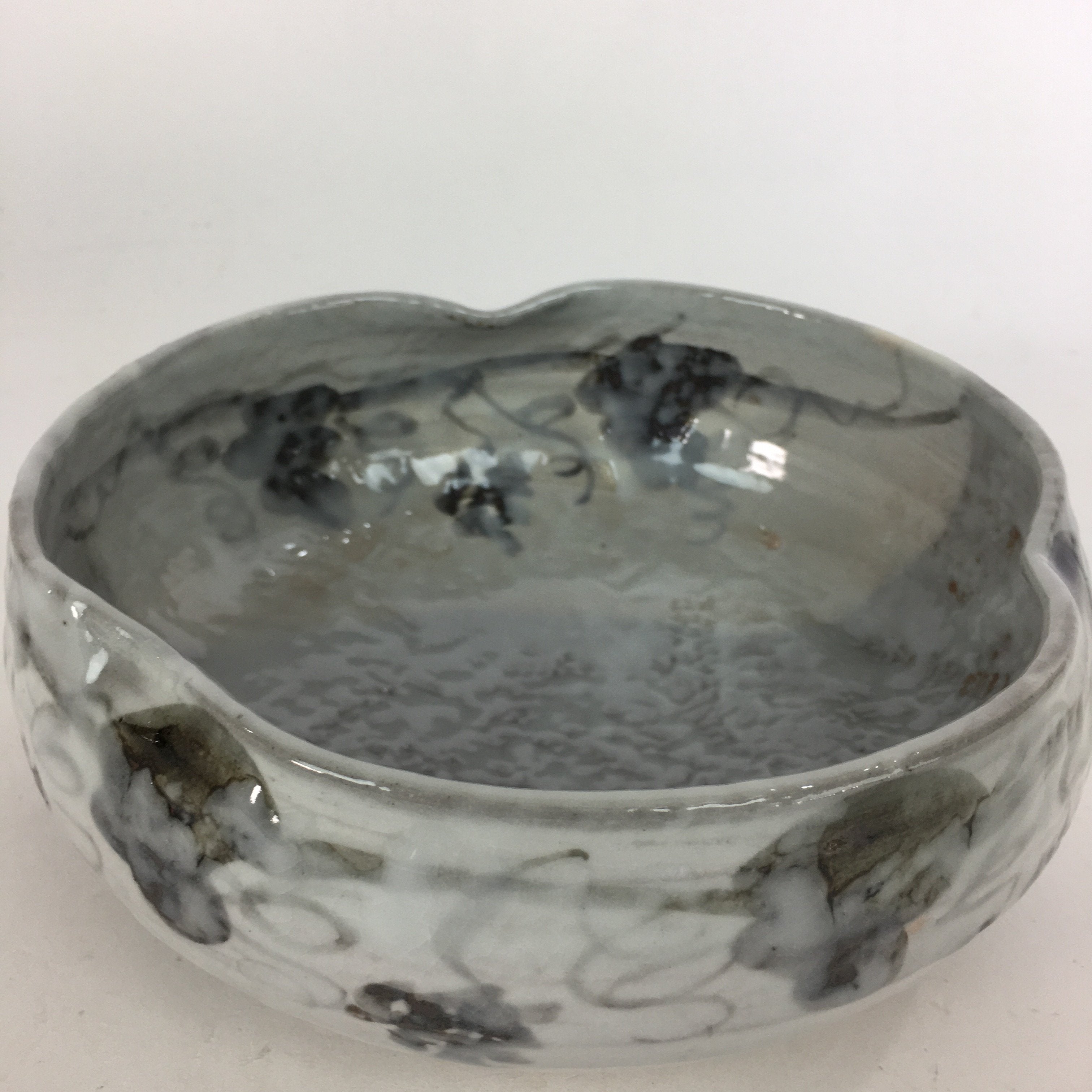 Japanese Ceramic Large Bowl Vtg Kyoyaki Pottery White Brown Oobachi PX548