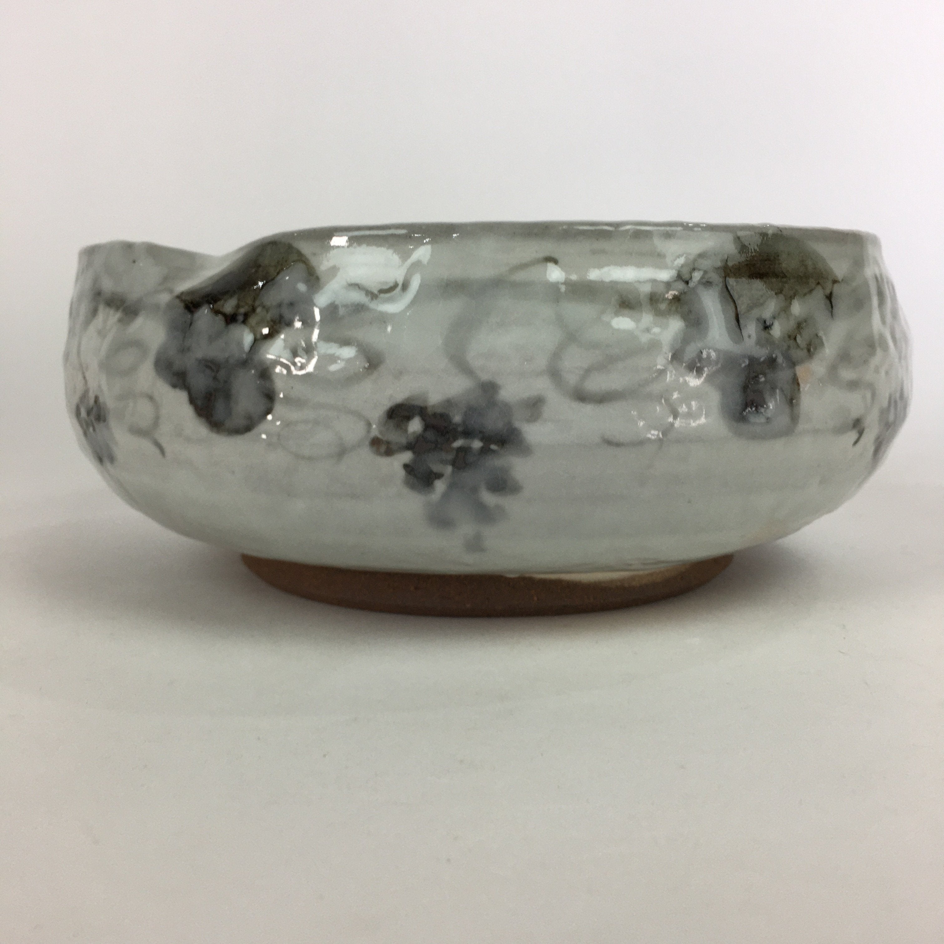 Japanese Ceramic Large Bowl Vtg Kyoyaki Pottery White Brown Oobachi PX548