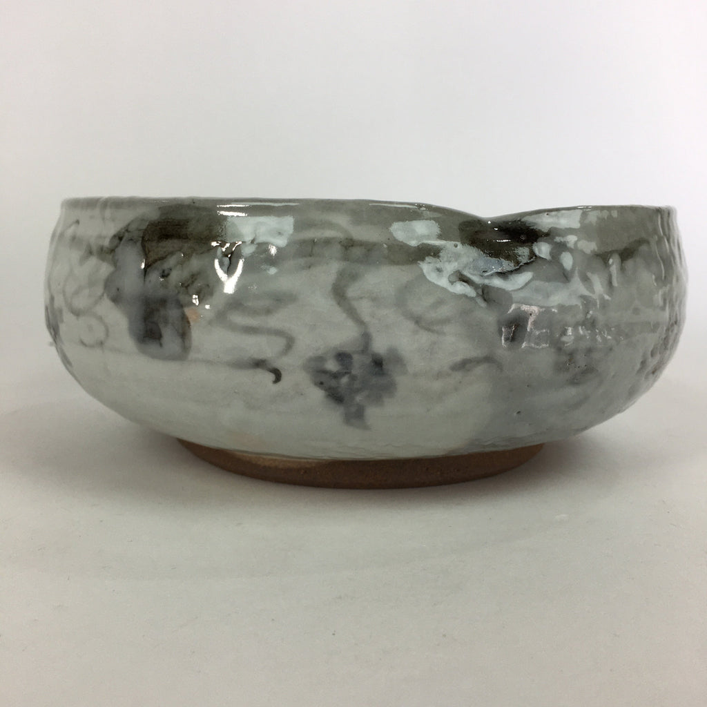 Japanese Ceramic Large Bowl Vtg Kyoyaki Pottery White Brown Oobachi PX548