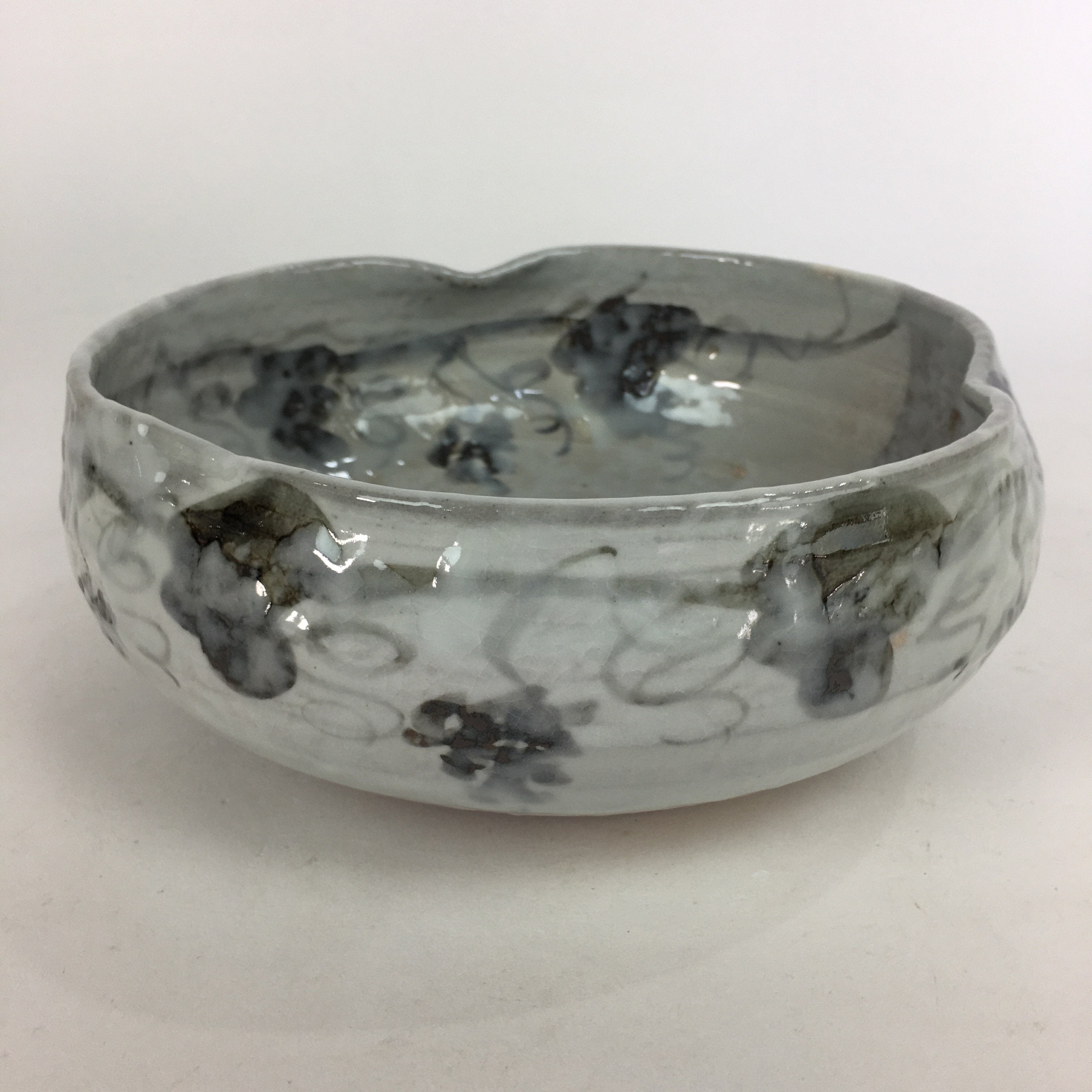 Japanese Ceramic Large Bowl Vtg Kyoyaki Pottery White Brown Oobachi PX548