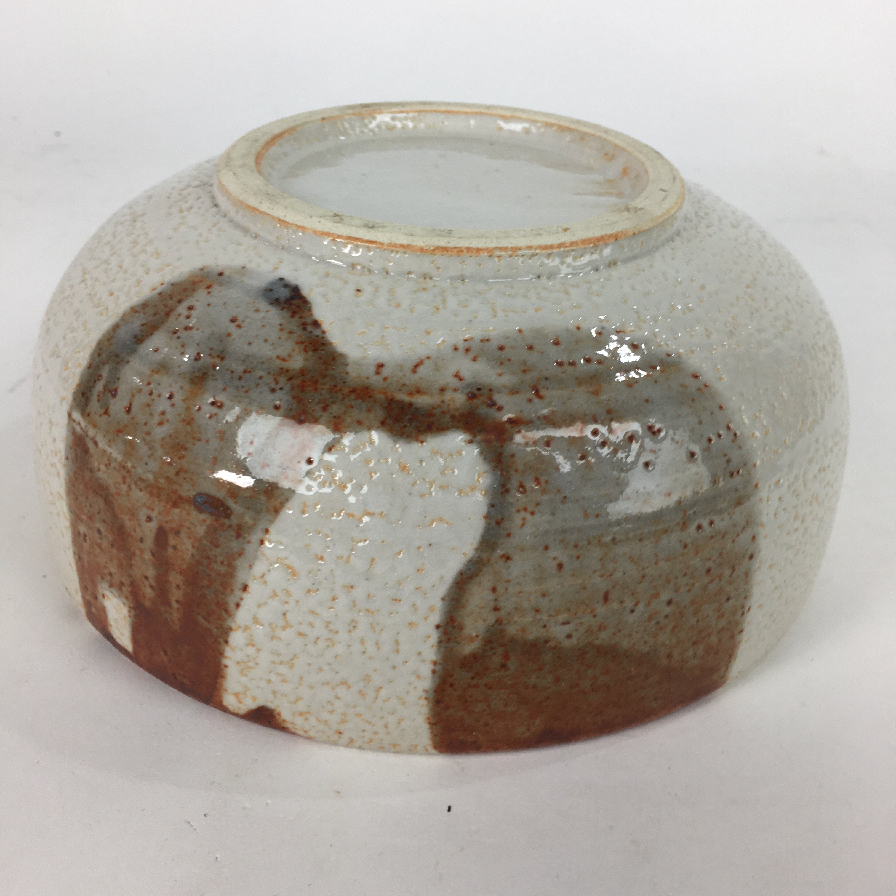 Japanese Ceramic Large Bowl Vtg Shinoyaki Pottery White Brown Oobachi PP577