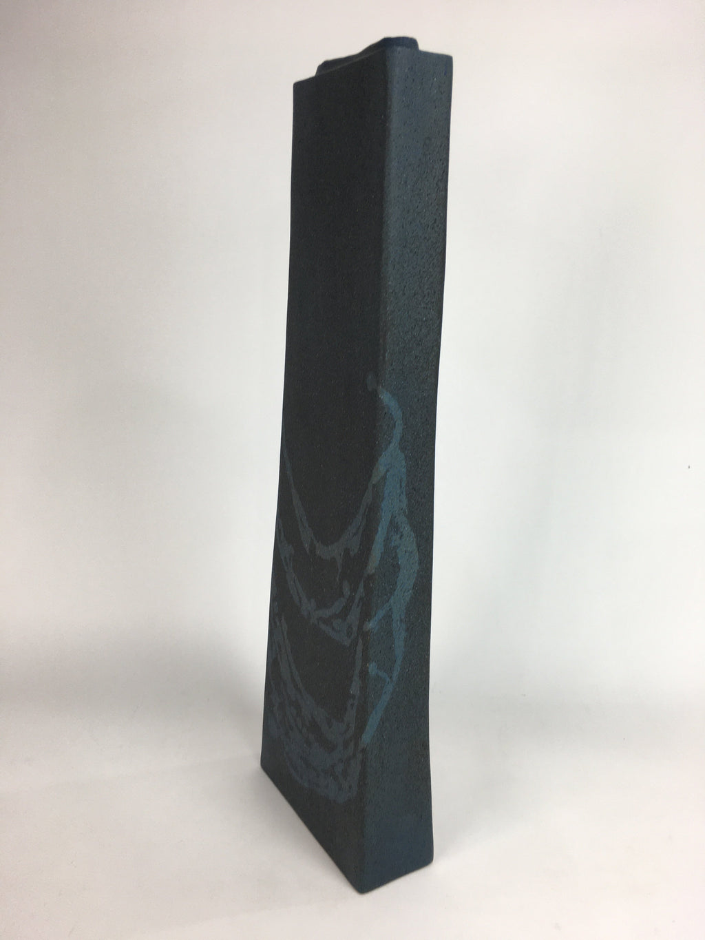 Japanese Ceramic Large Flower Vase Kabin Vtg Pottery Bluish Black Ikebana FV925