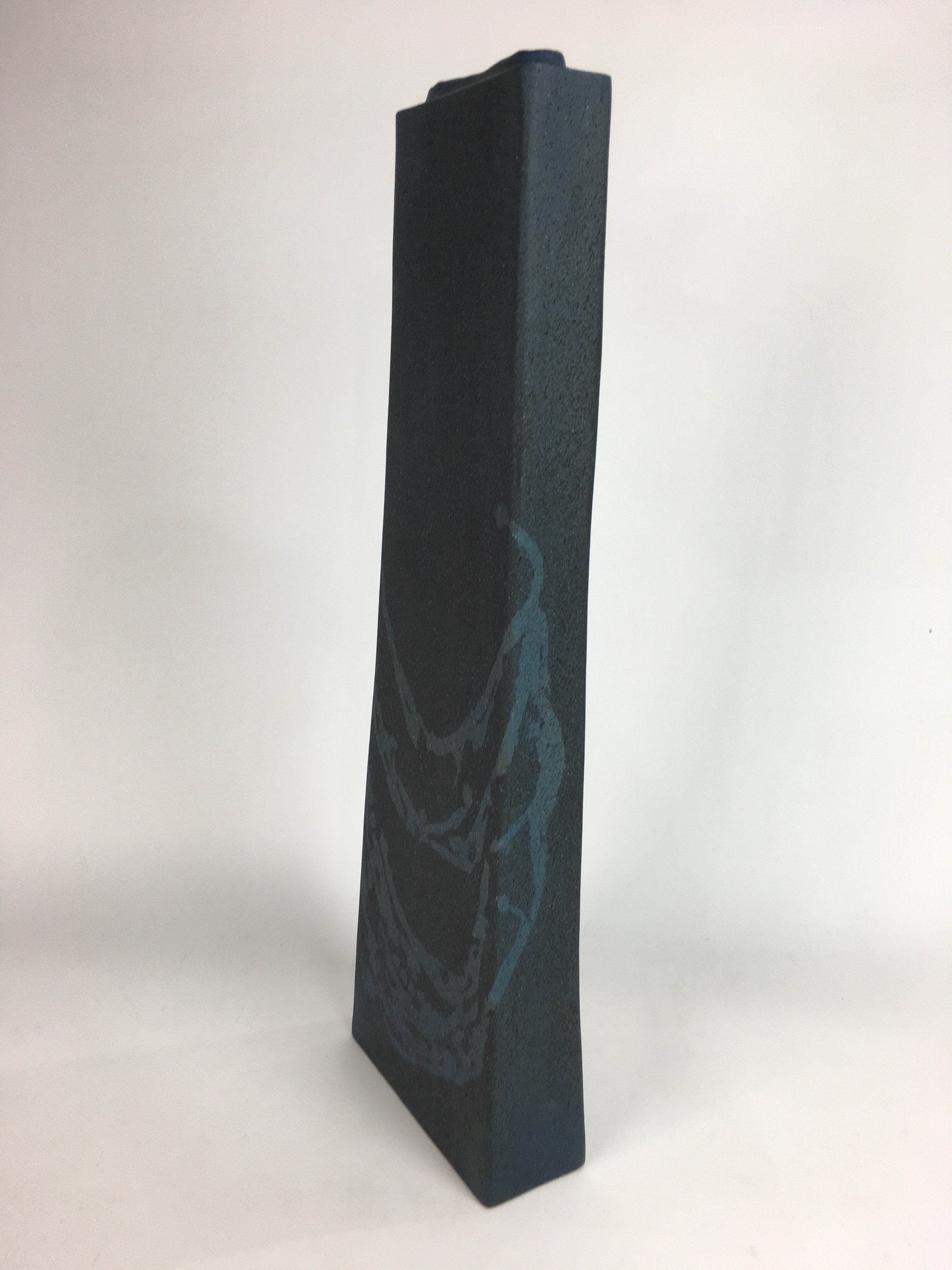 Japanese Ceramic Large Flower Vase Kabin Vtg Pottery Bluish Black Ikebana FV925