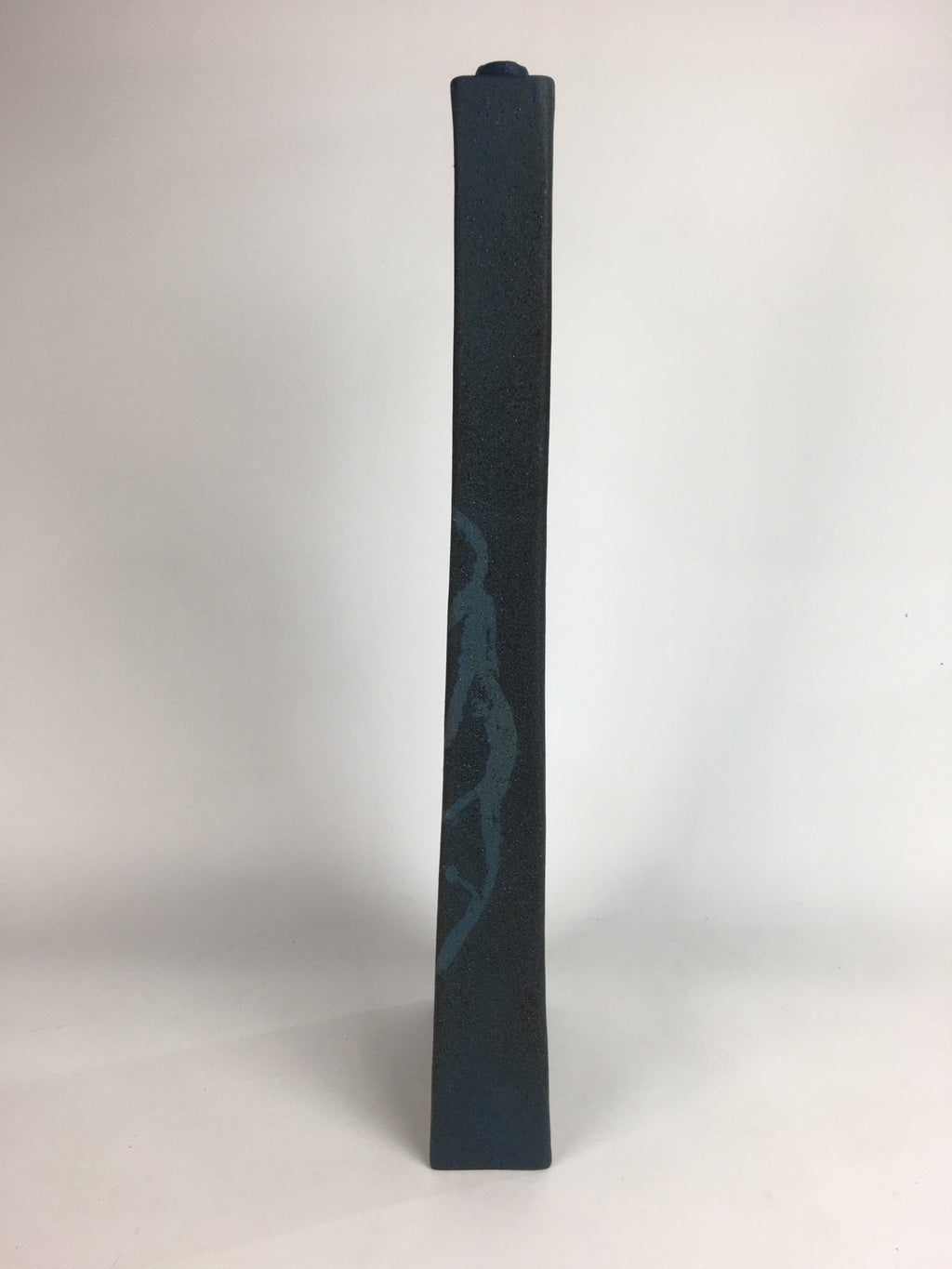 Japanese Ceramic Large Flower Vase Kabin Vtg Pottery Bluish Black Ikebana FV925
