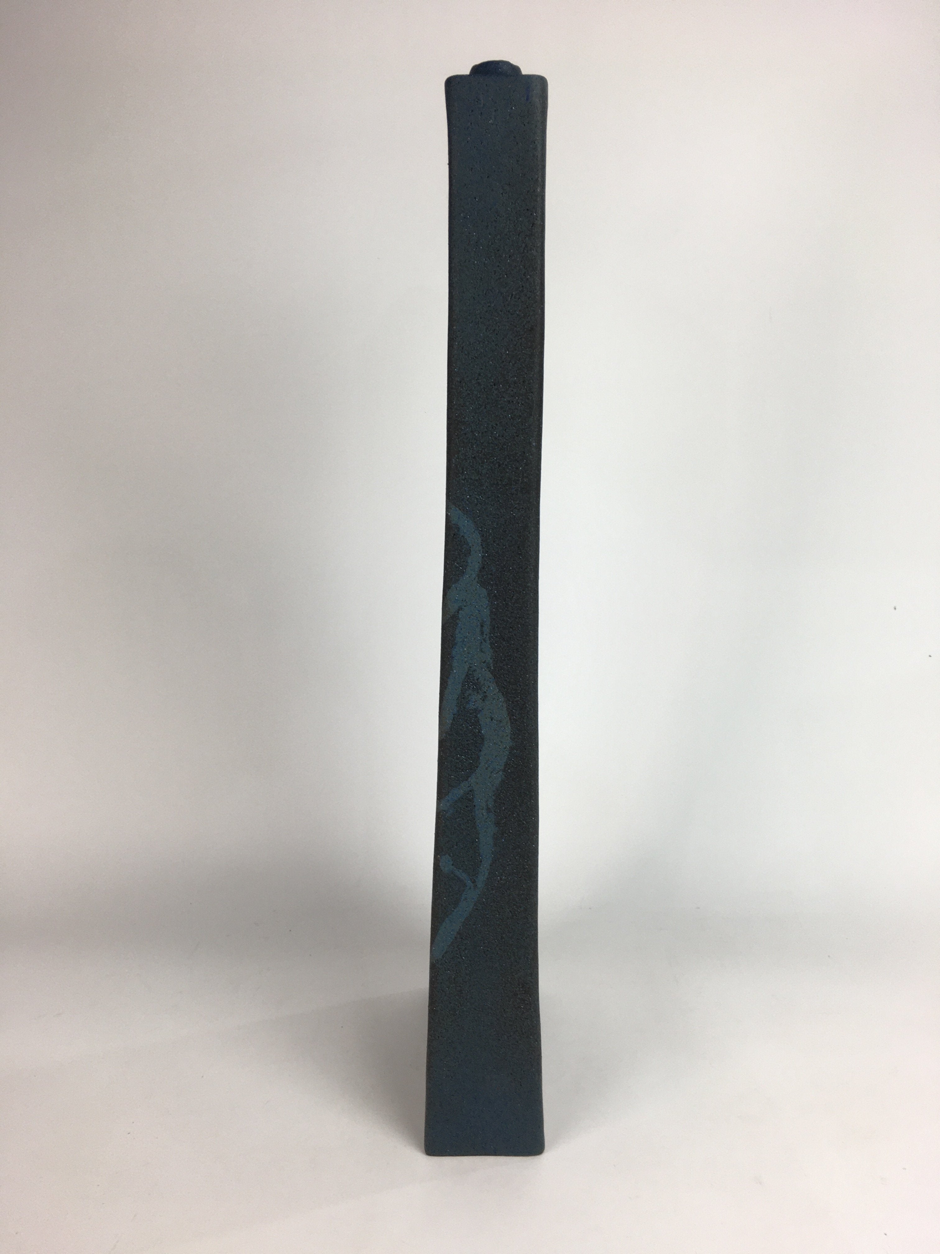 Japanese Ceramic Large Flower Vase Kabin Vtg Pottery Bluish Black Ikebana FV925