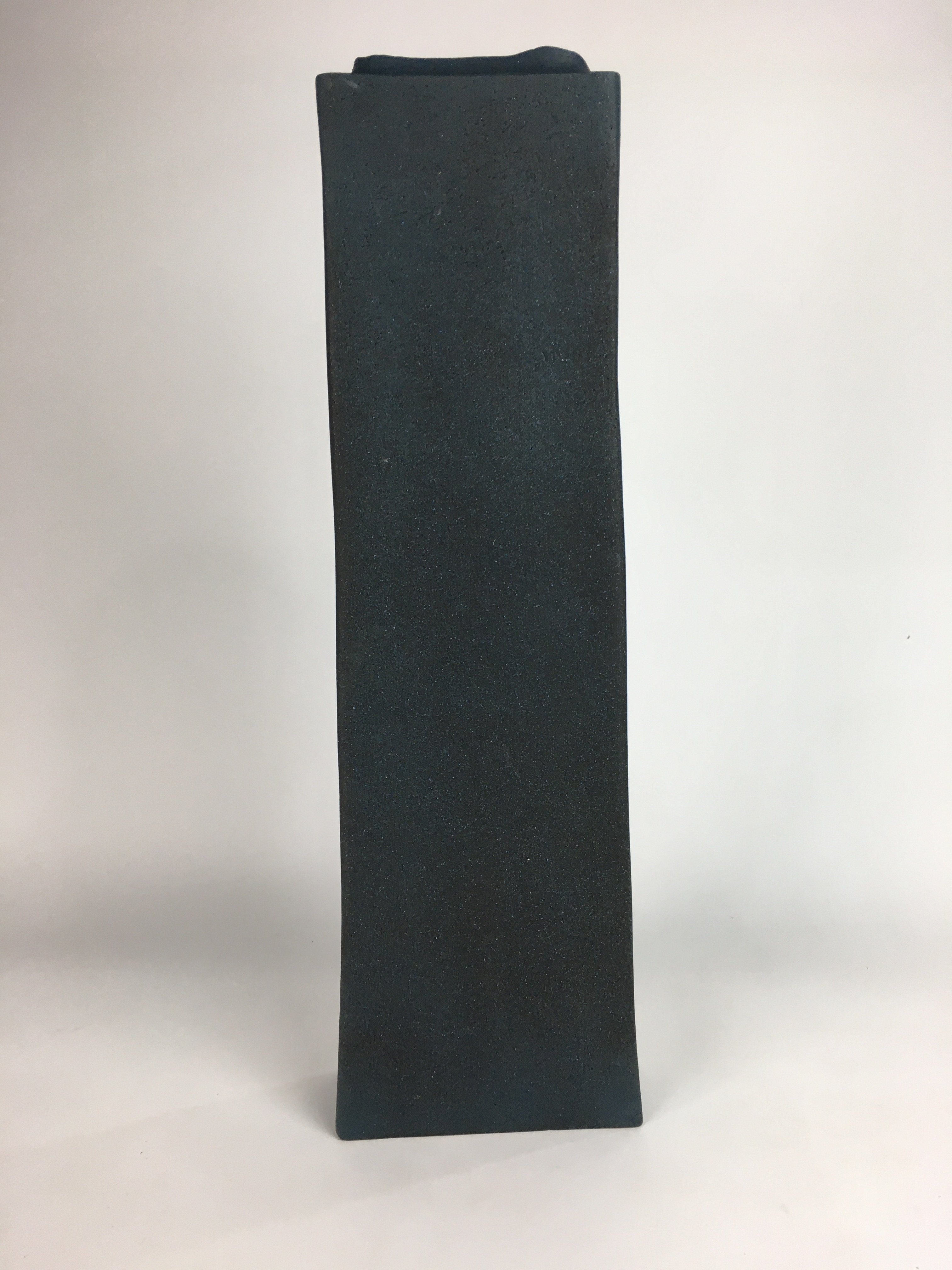 Japanese Ceramic Large Flower Vase Kabin Vtg Pottery Bluish Black Ikebana FV925