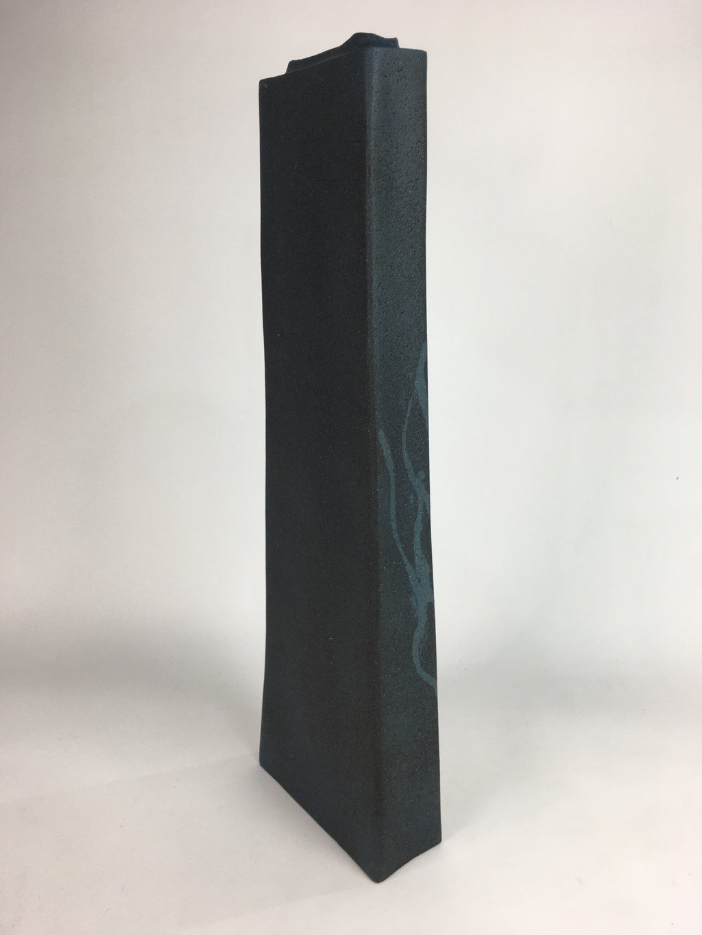 Japanese Ceramic Large Flower Vase Kabin Vtg Pottery Bluish Black Ikebana FV925