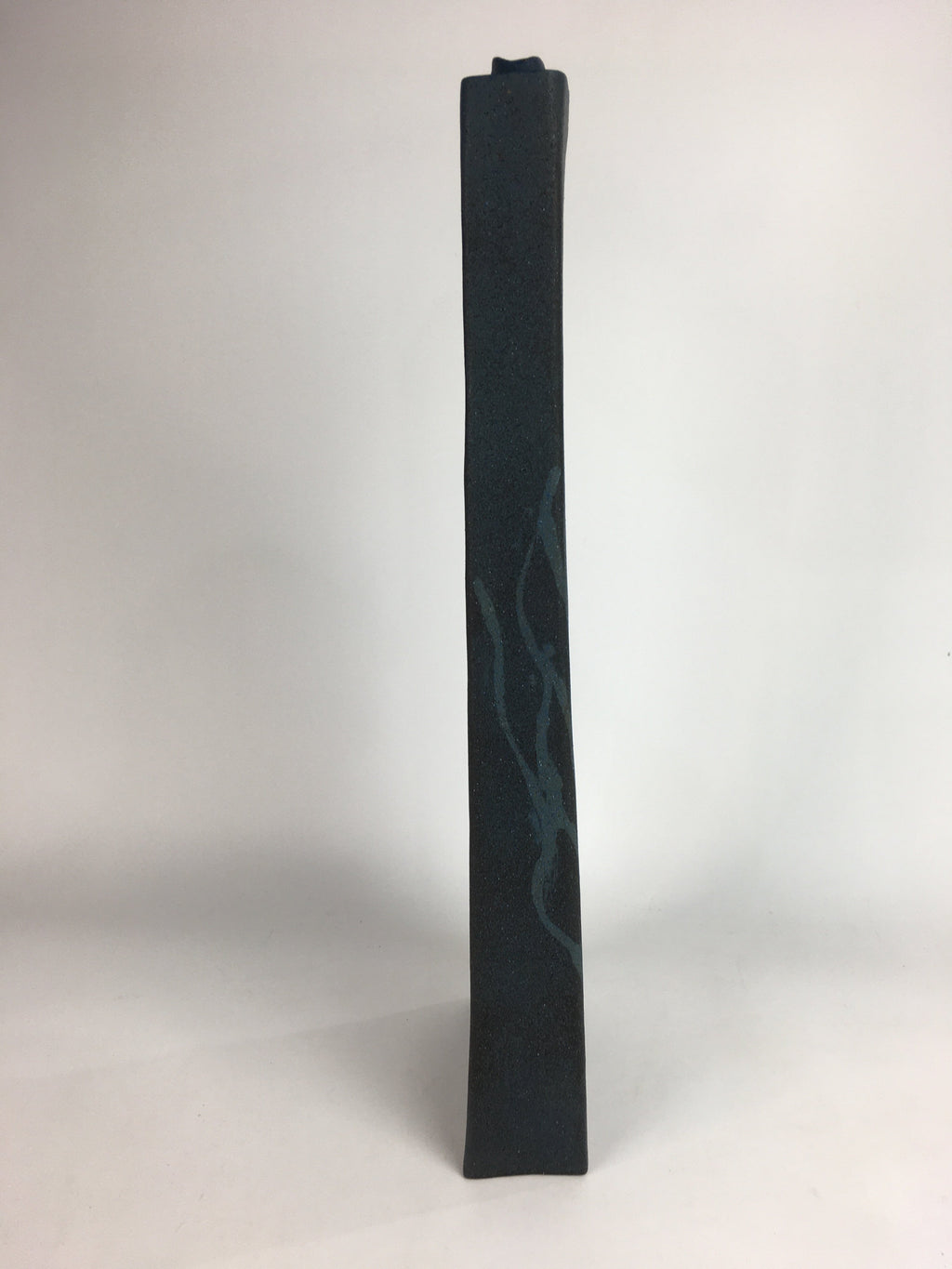 Japanese Ceramic Large Flower Vase Kabin Vtg Pottery Bluish Black Ikebana FV925